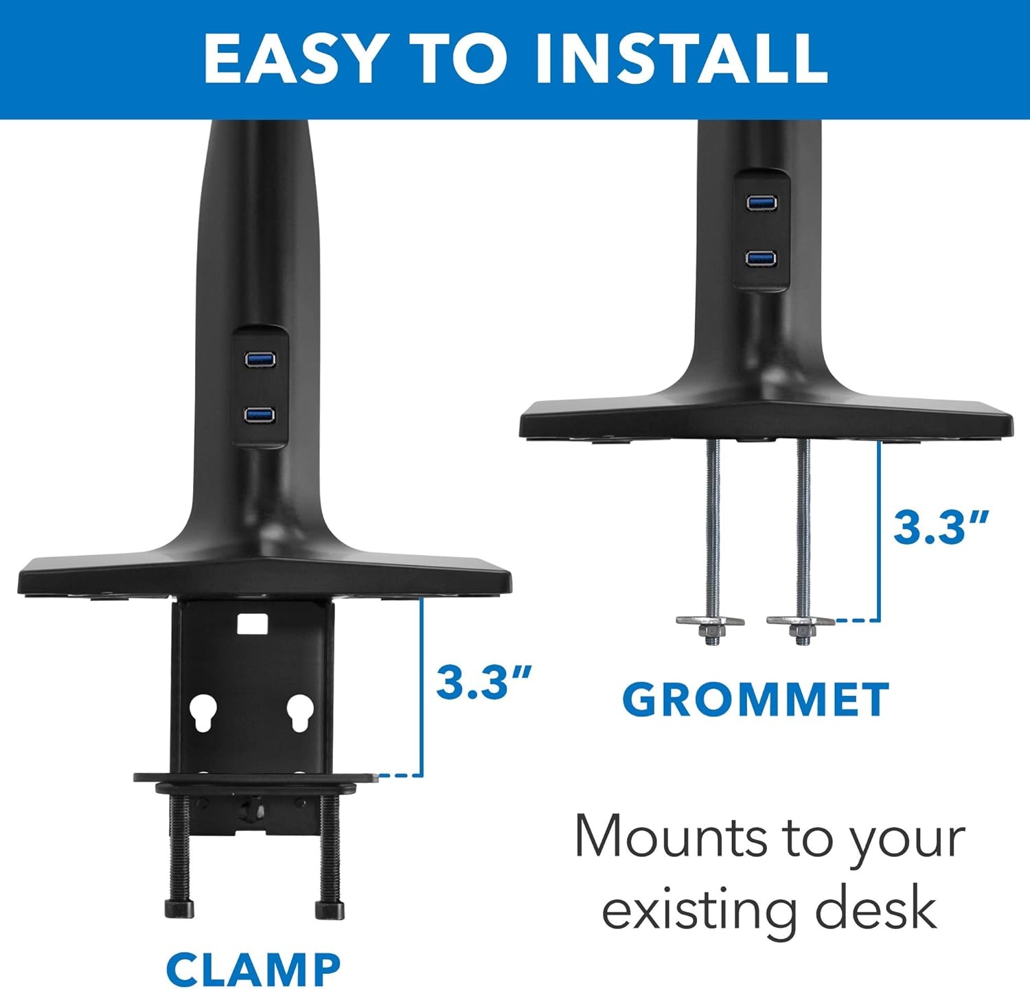image:imageMountIt Dual Monitor Arm Desk Mount SitStand Workstation with 2 USB 30 Ports Height Adjustable 231429 Fits Two 1727 Screens 132 lbs Each VESA 75x75 100x100 Clamp or Grommet
