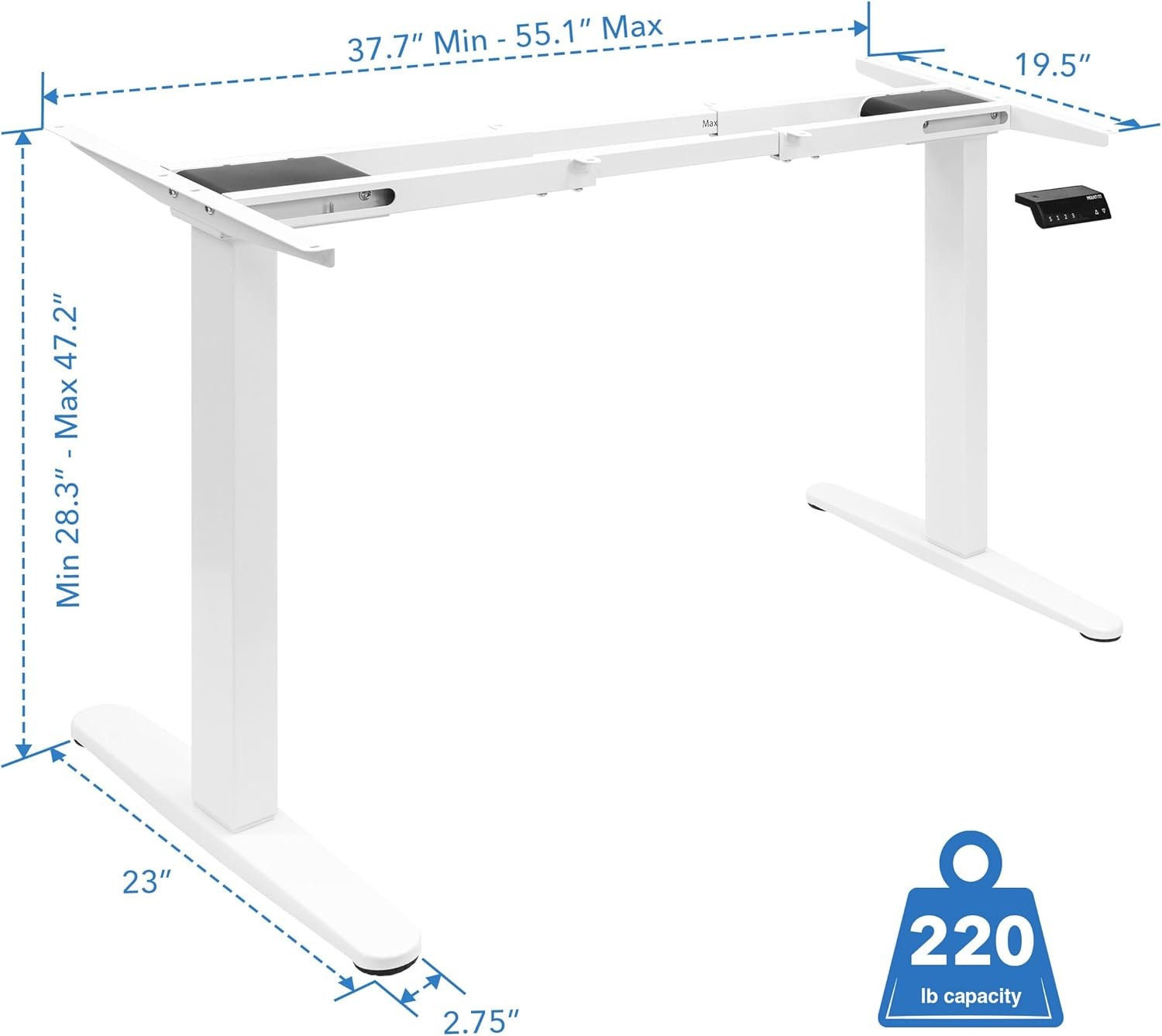 image:imageMountIt Dual Motor Electric Standing Desk Frame Height Adjustable Sit Stand Desk Legs 283472 220 lbs Capacity 3 Memory Presets AntiCollision ANSIBIFMA Certified Quiet lt50dB White
