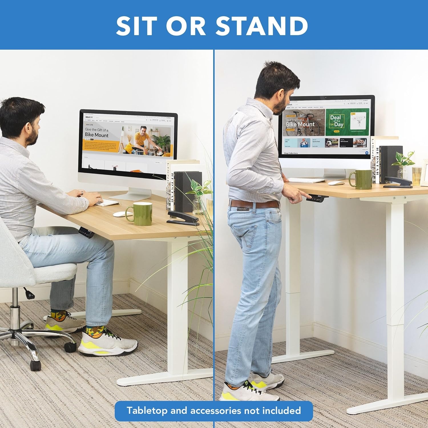 image:imageMountIt Dual Motor Electric Standing Desk Frame Height Adjustable Sit Stand Desk Legs 283472 220 lbs Capacity 3 Memory Presets AntiCollision ANSIBIFMA Certified Quiet lt50dB White