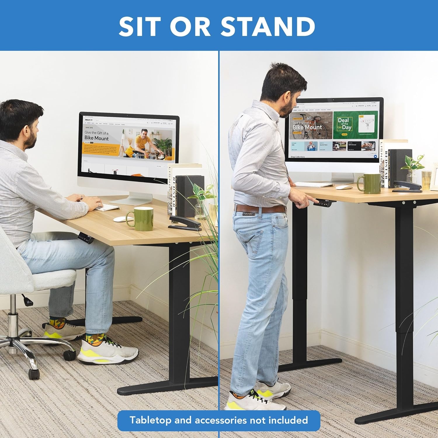 image:imageMountIt Dual Motor Electric Standing Desk Frame Height AdjustableBlack