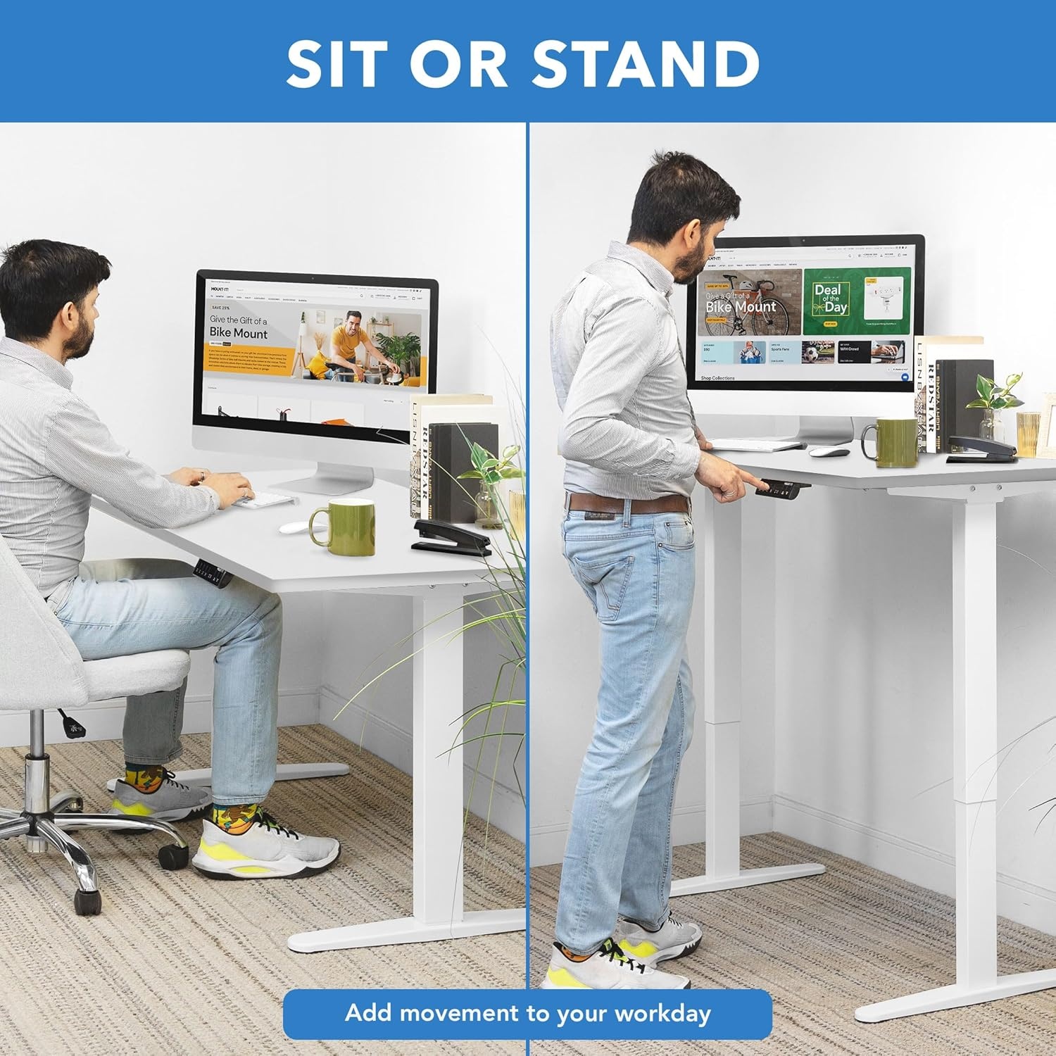 image:imageMountIt Dual Motor Electric Standing Desk with 48 Tabletop