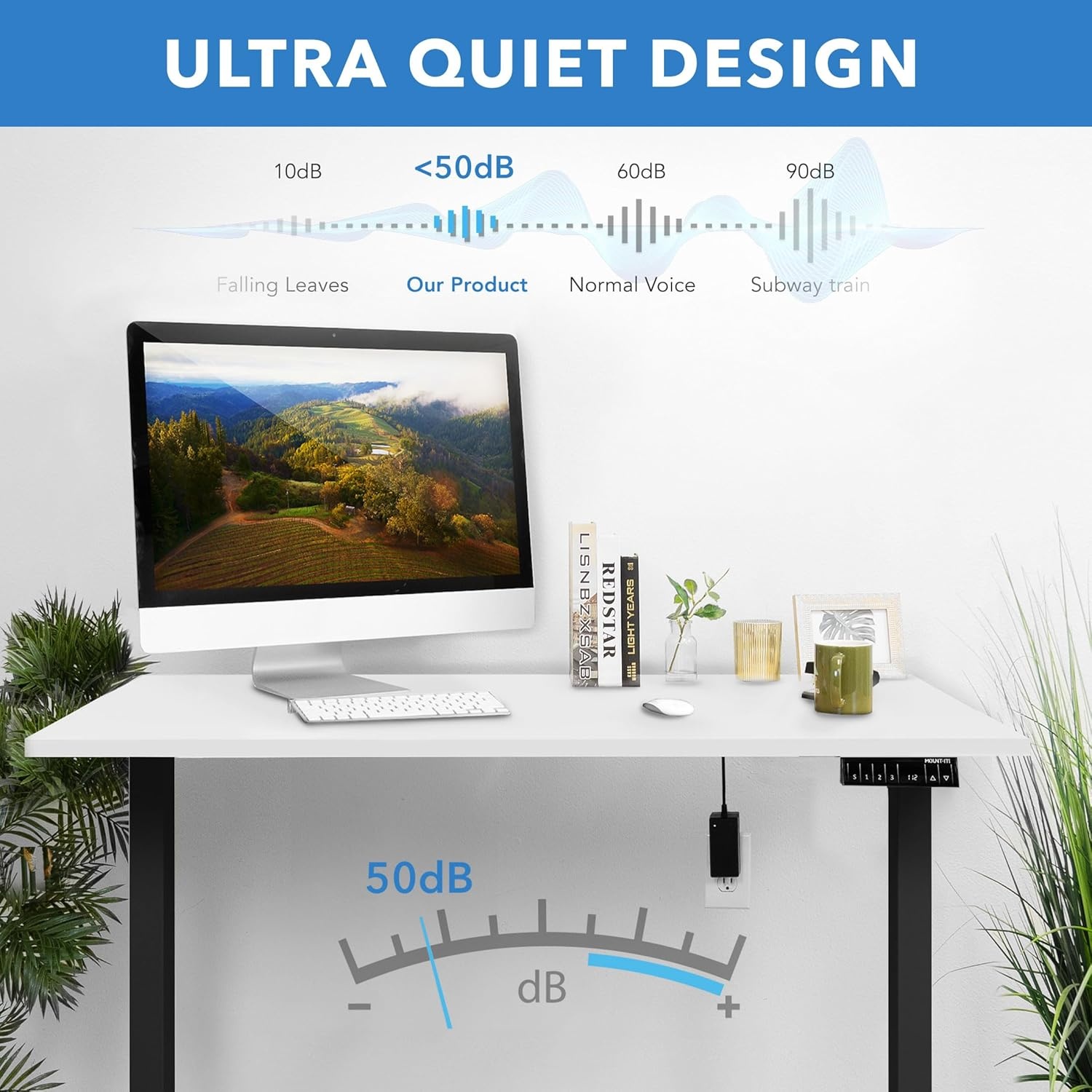 image:imageMountIt Dual Motor Electric Standing Desk with 48 Tabletop White Tabletop Black Frame