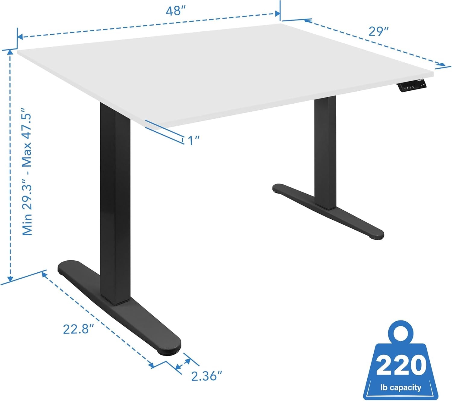 image:imageMountIt Dual Motor Electric Standing Desk with 48 Tabletop White Tabletop Black Frame