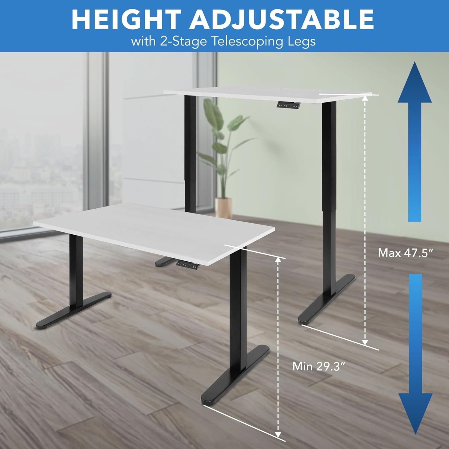 image:imageMountIt Dual Motor Electric Standing Desk with 48 Tabletop White Tabletop Black Frame