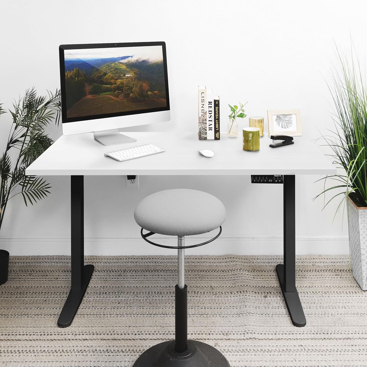 image:imageMountIt Dual Motor Electric Standing Desk with 55 Tabletop Black Base White TabletopWhite