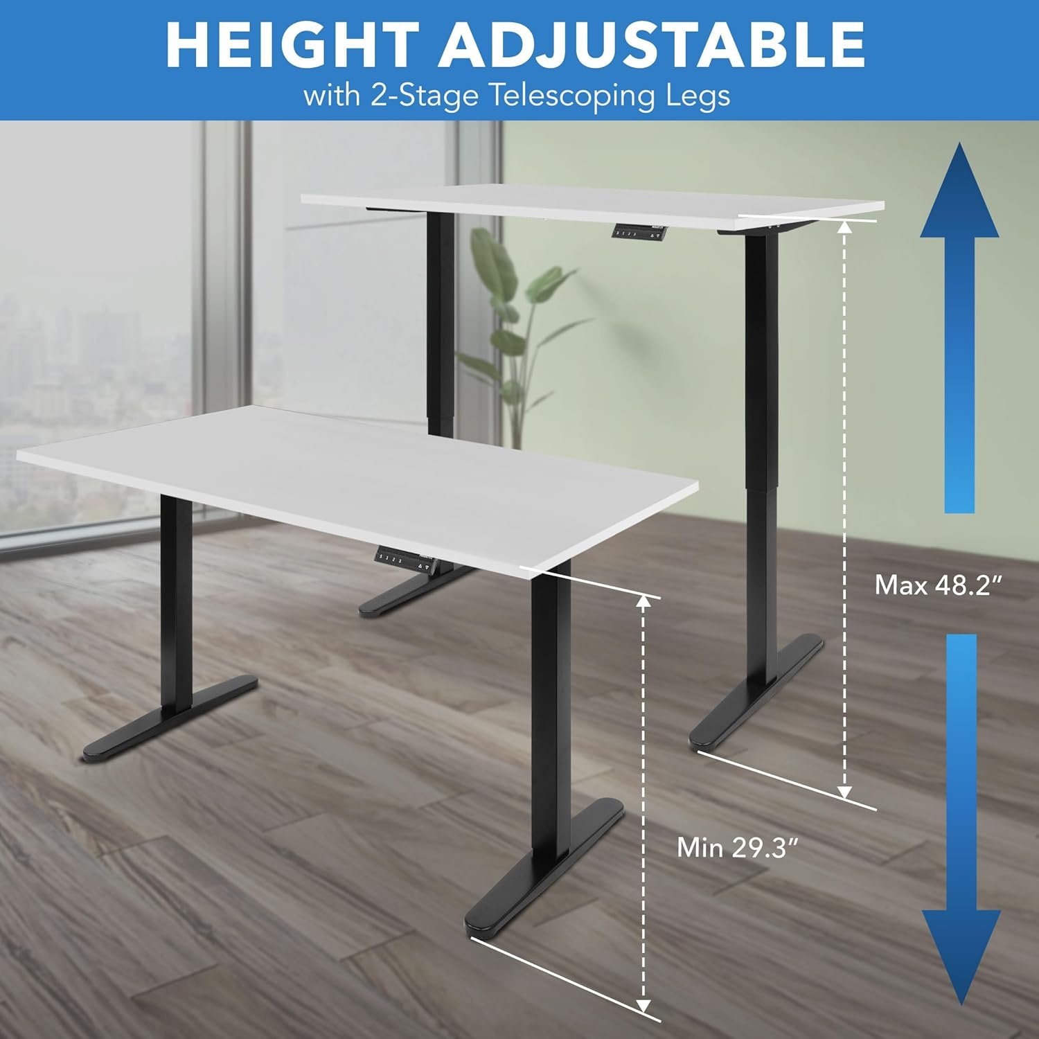 image:imageMountIt Dual Motor Electric Standing Desk with 55 Tabletop Black Base White TabletopWhite