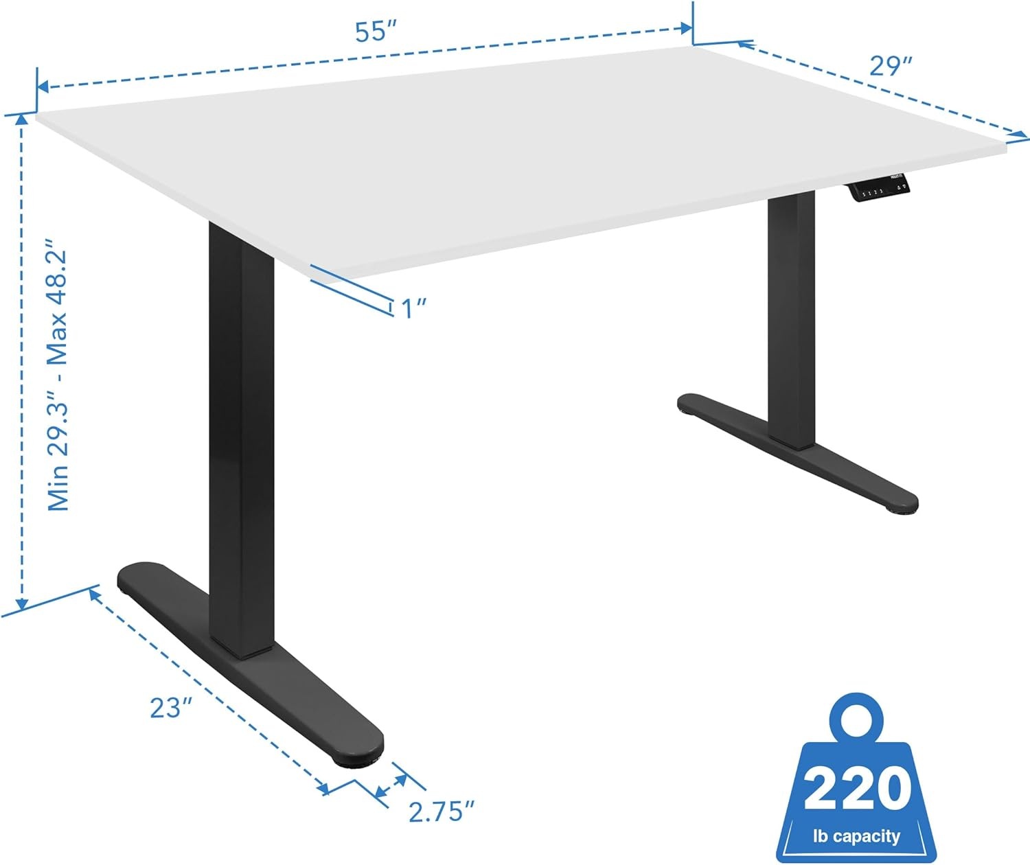 image:imageMountIt Dual Motor Electric Standing Desk with 55 Tabletop Black Base White TabletopWhite