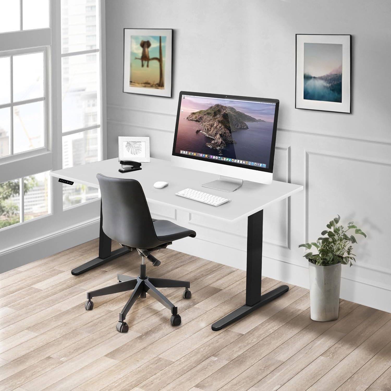 image:imageMountIt Dual Motor Electric Standing Desk with 55 Tabletop Black Base White TabletopWhite
