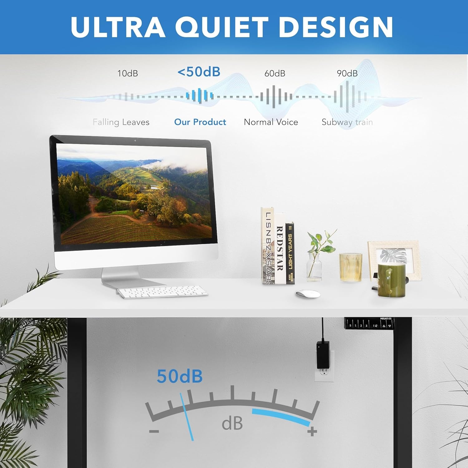 image:imageMountIt Dual Motor Electric Standing Desk with 55 Tabletop Black Base White TabletopWhite