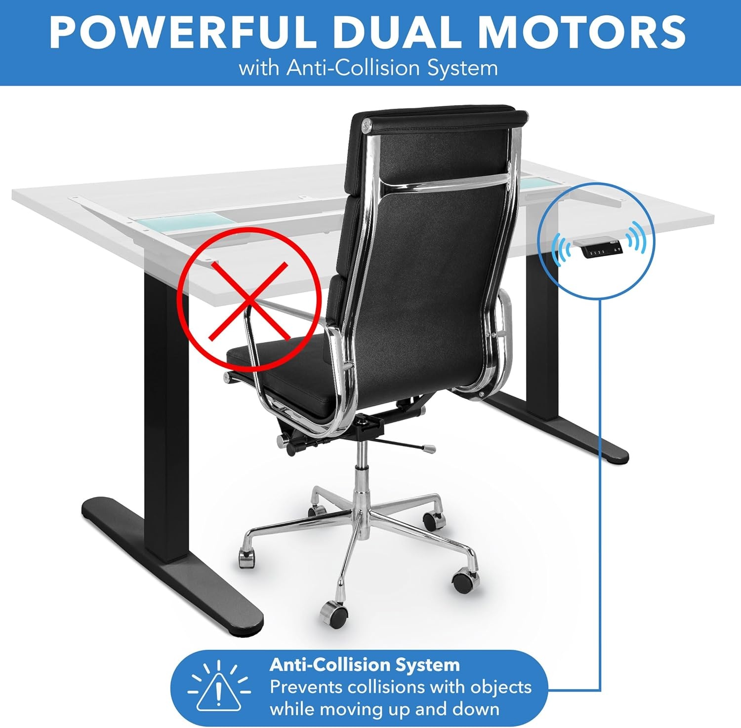 image:imageMountIt Dual Motor Electric Standing Desk with 55 Tabletop Black Base White TabletopWhite