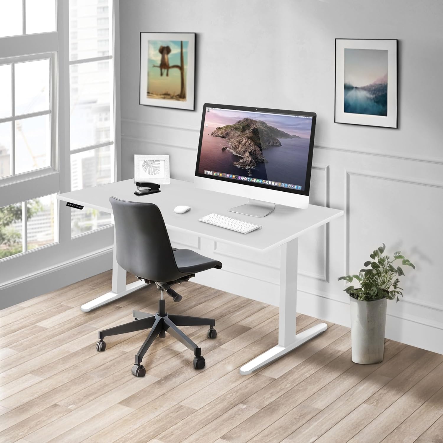 image:imageMountIt Dual Motor Electric Standing Desk with 55 Tabletop White BaseWhite