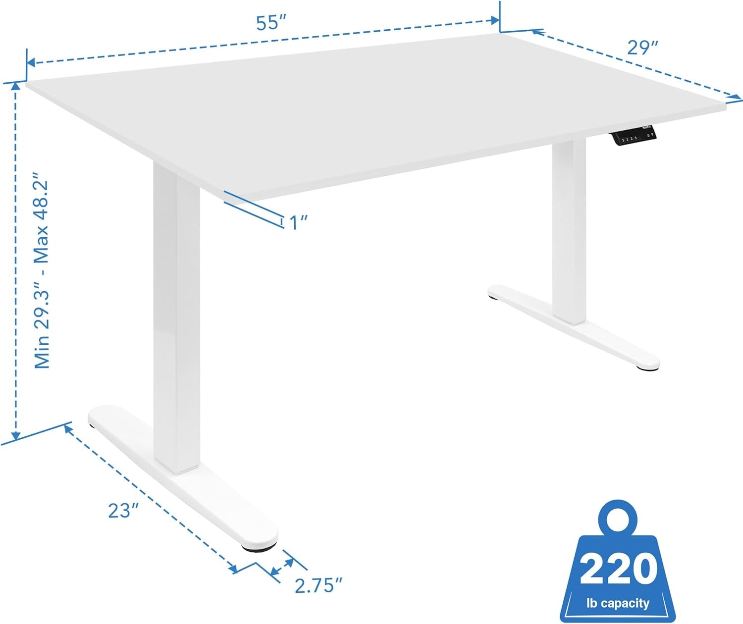 image:imageMountIt Dual Motor Electric Standing Desk with 55 Tabletop White BaseWhite