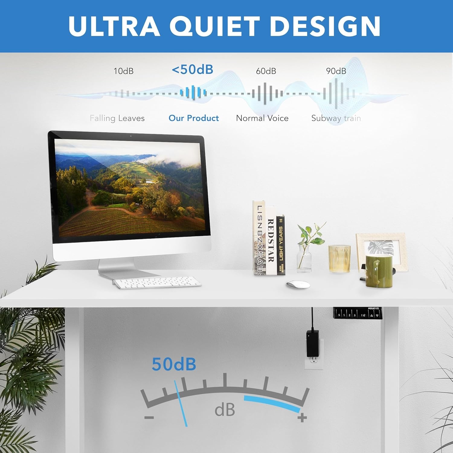 image:imageMountIt Dual Motor Electric Standing Desk with 55 Tabletop White BaseWhite