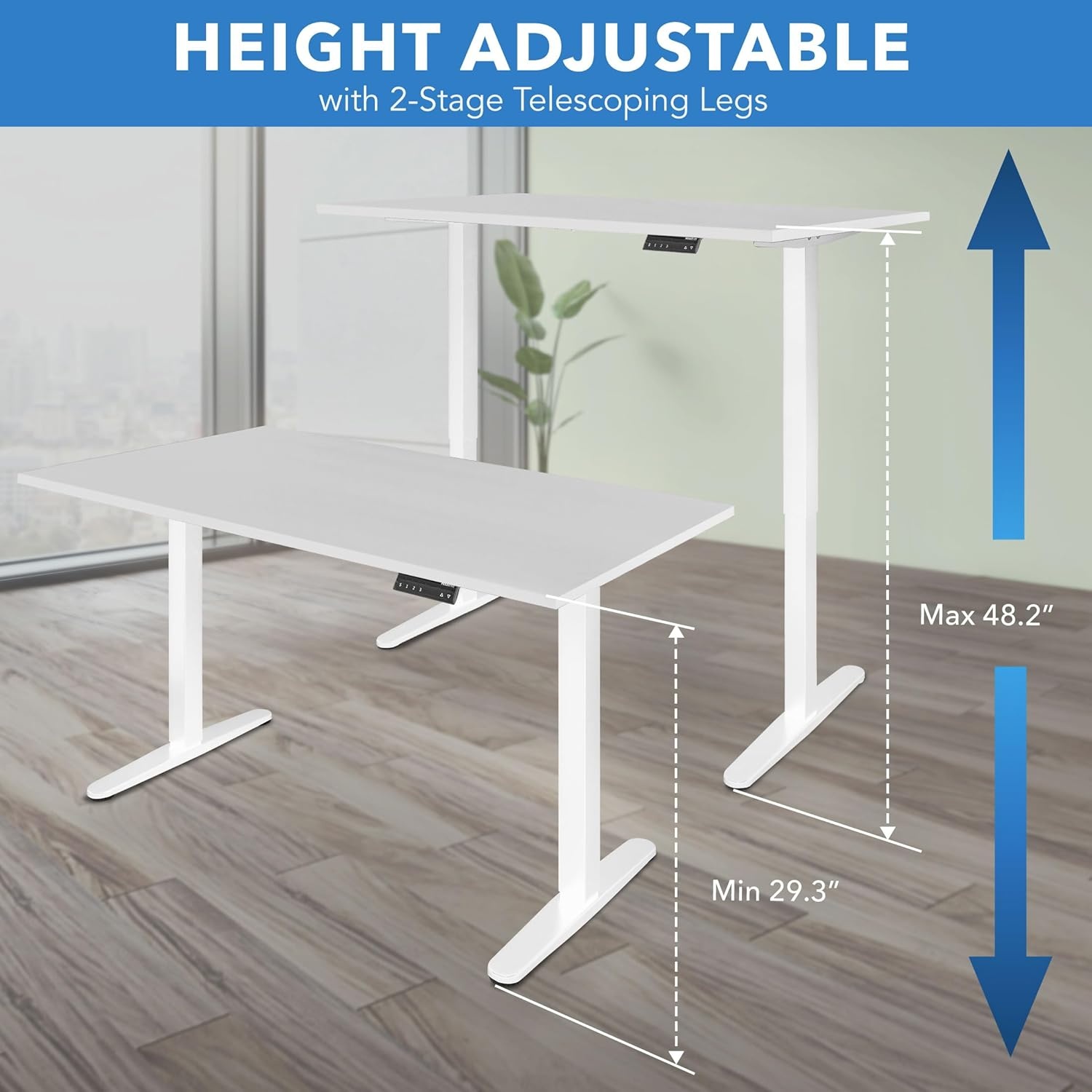 image:imageMountIt Dual Motor Electric Standing Desk with 55 Tabletop White BaseWhite