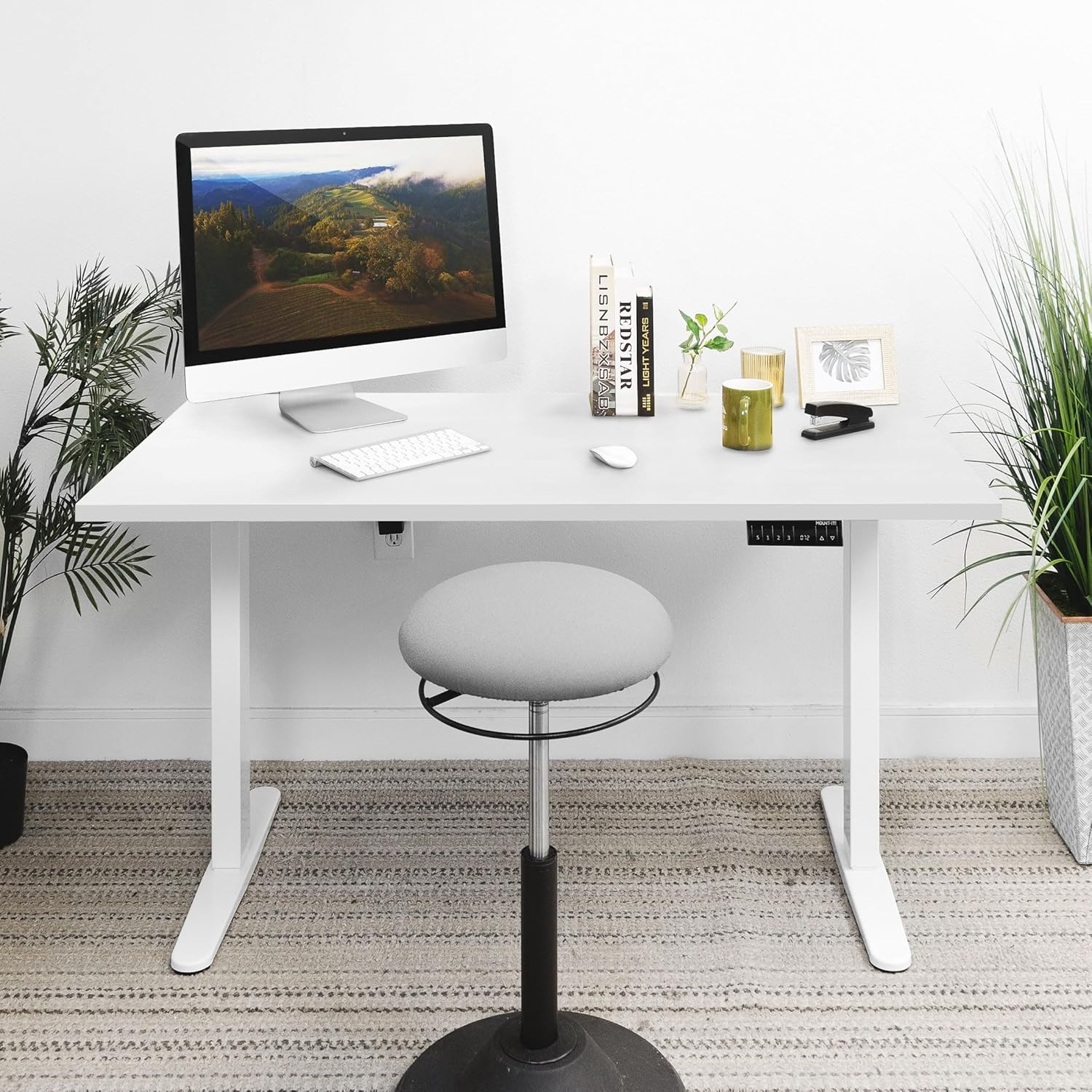 image:imageMountIt Dual Motor Electric Standing Desk with 55 Tabletop White BaseWhite