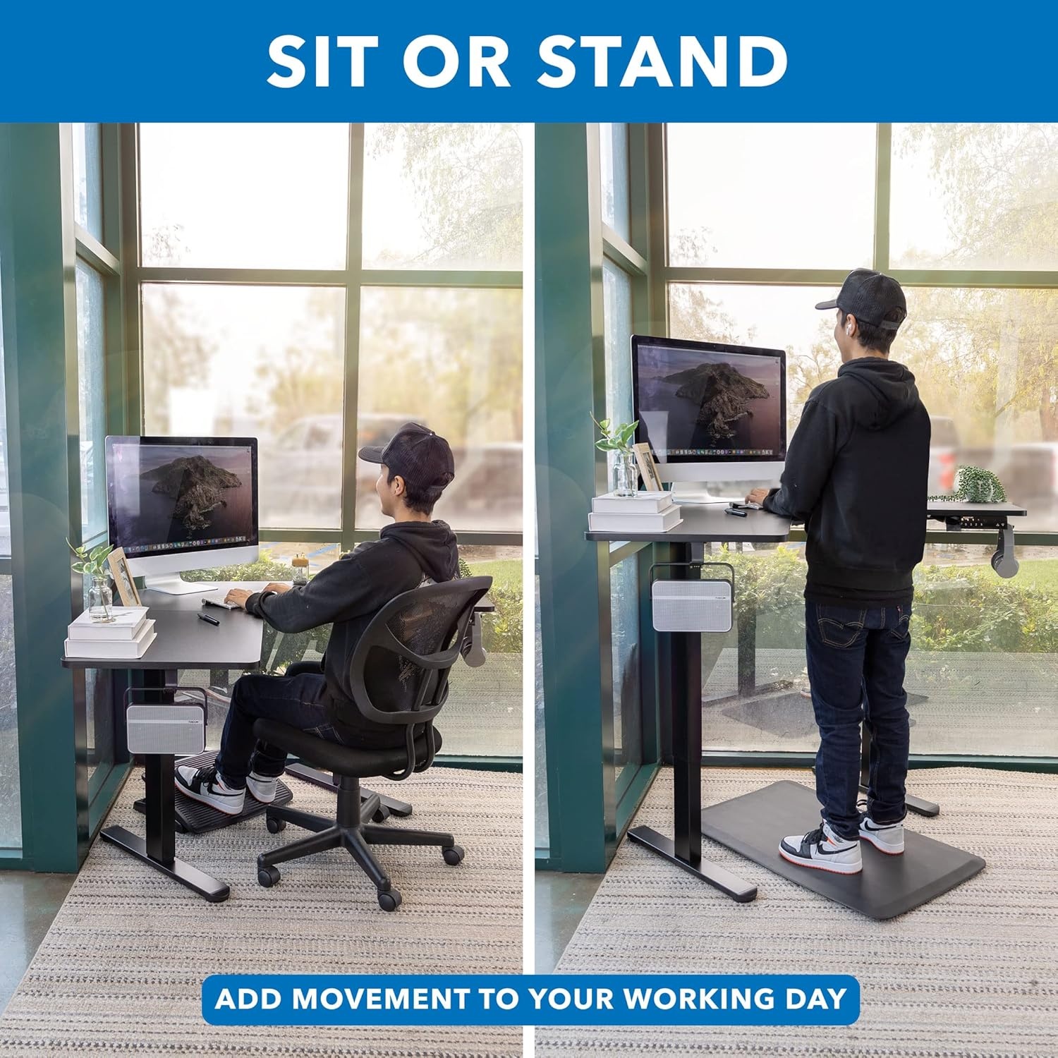 image:imageMountIt Electric LShaped Standing Desk Dual Motor Height Adjustable Corner SitStand Workstation for Small Spaces Digital LED Control Panel with 3 Memory Presets 176 lb Capacity Black