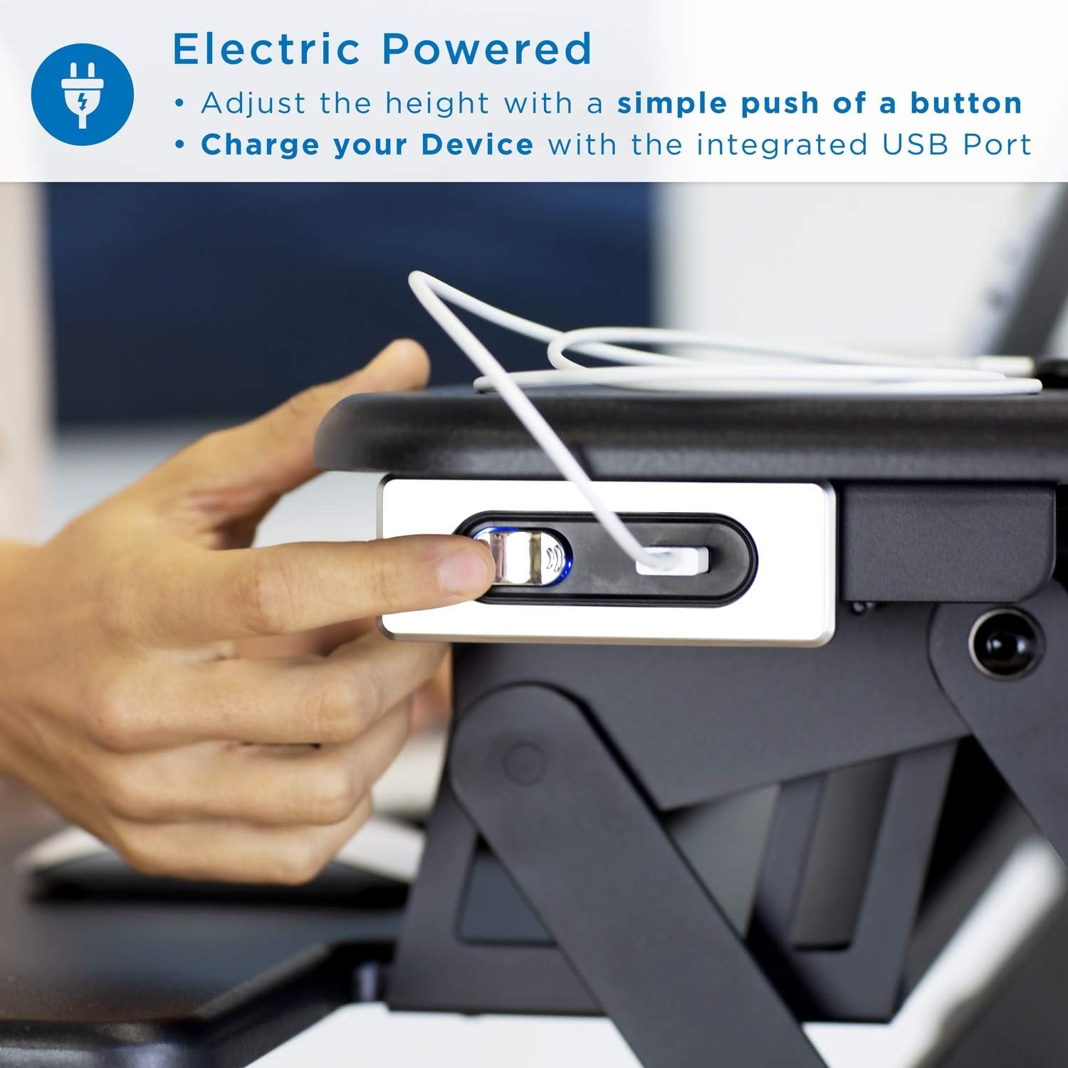 image:imageMountIt Electric Standing Desk Converter 354 Quick Sit Stand Desk Riser Computer Workstation Motorized Easy Convertor with Builtin USB Charging Port Ergonomic Height Adjustable in Black36 Width