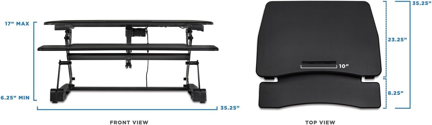 image:imageMountIt Electric Standing Desk Converter 354 Quick Sit Stand Desk Riser Computer Workstation Motorized Easy Convertor with Builtin USB Charging Port Ergonomic Height Adjustable in Black36 Width