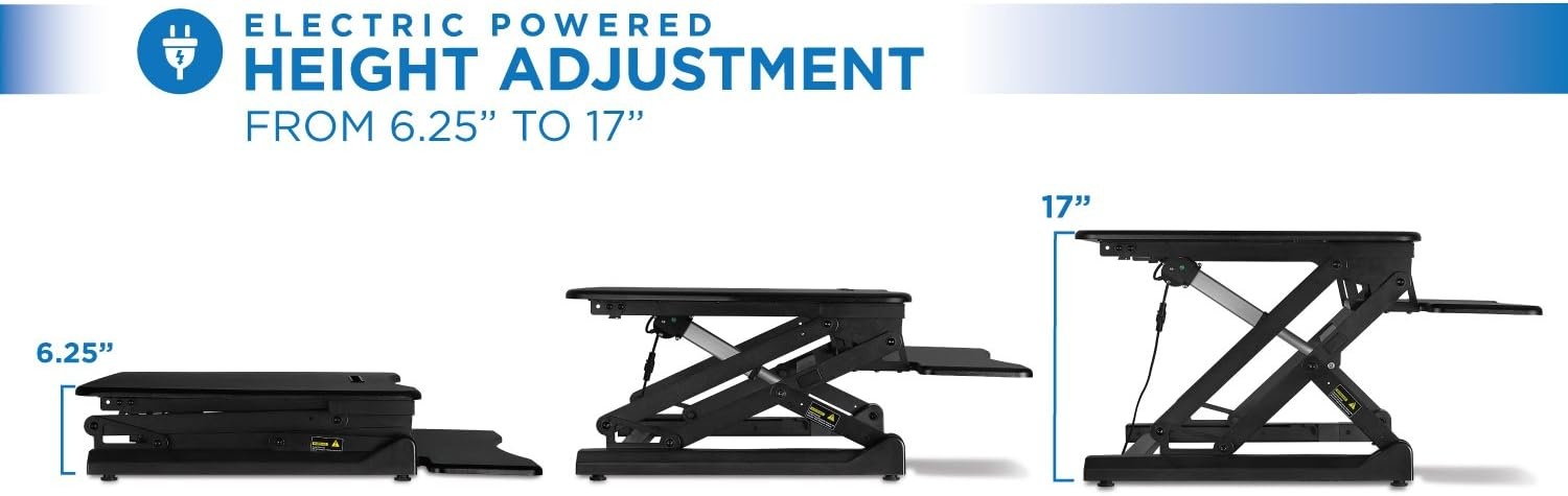 image:imageMountIt Electric Standing Desk Converter 354 Quick Sit Stand Desk Riser Computer Workstation Motorized Easy Convertor with Builtin USB Charging Port Ergonomic Height Adjustable in Black36 Width