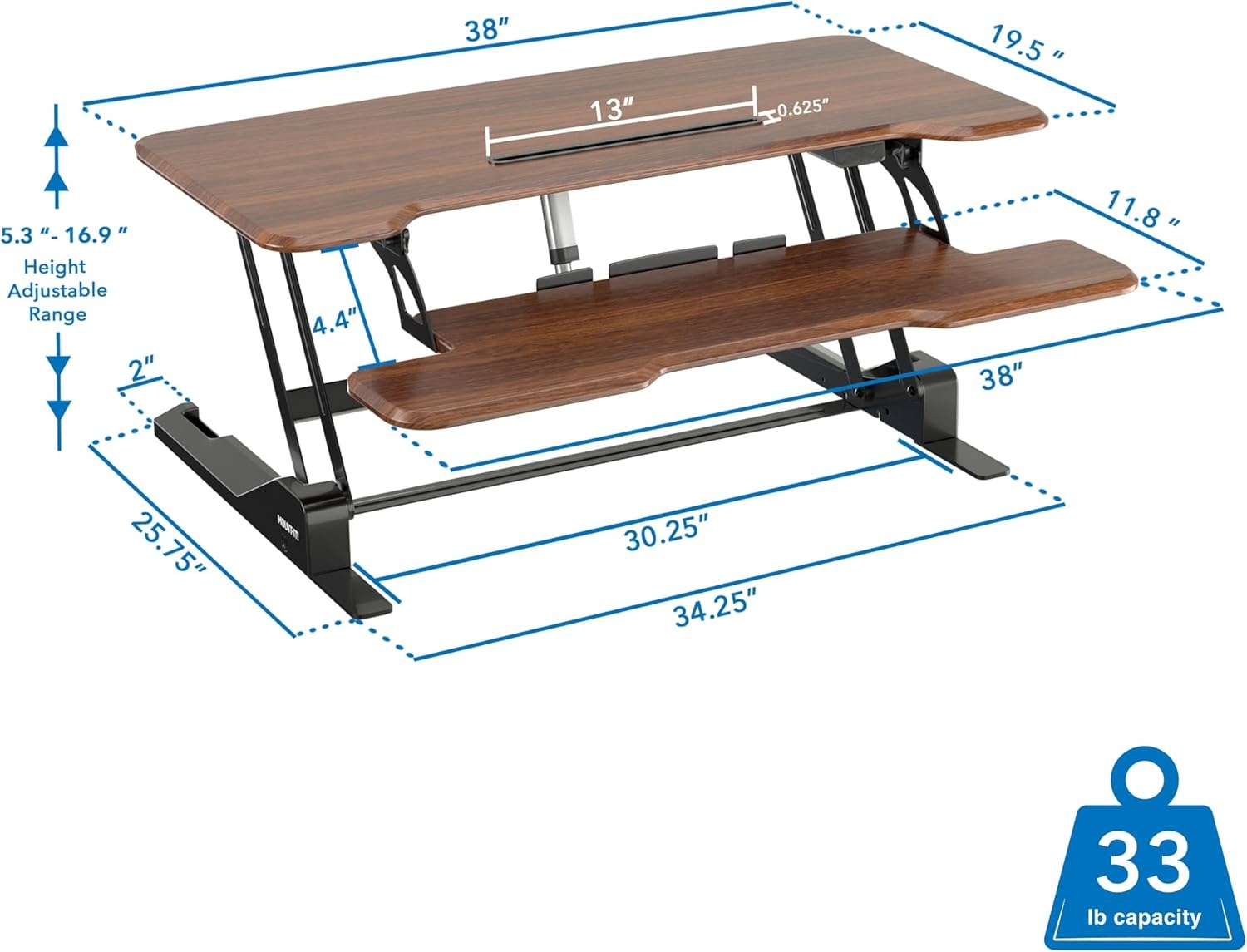 image:imageMountIt Electric Standing Desk Converter with 38 Tabletop Height Adjustable Sit Stand Desk Riser Motorized Desk Riser with Keyboard Tray and Device Slot Fits Monitor amp Laptop BlackDark Walnut