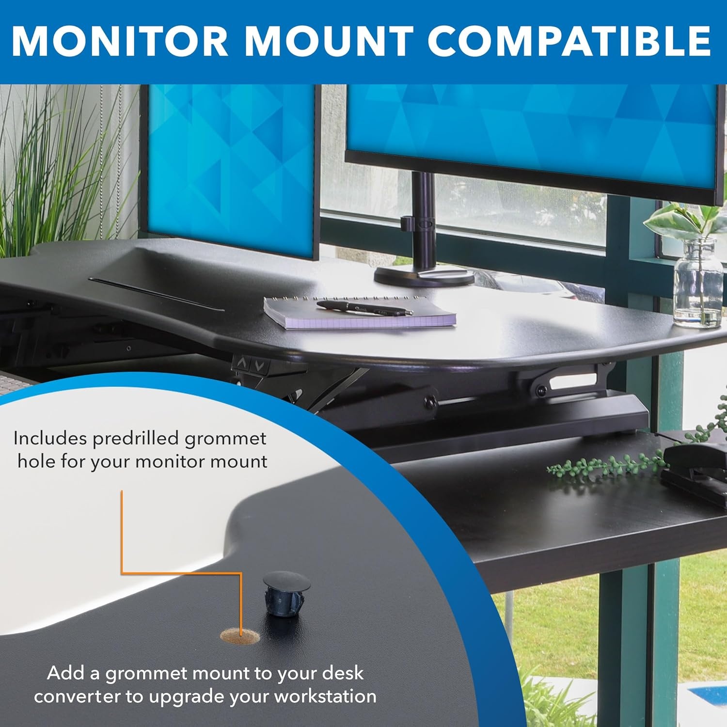 image:imageMountIt Electric Standing Desk Converter with 38 Tabletop Height Adjustable Sit Stand Desk Riser Motorized Desk Riser with Keyboard Tray and Device Slot Fits Monitor amp Laptop BlackBlack