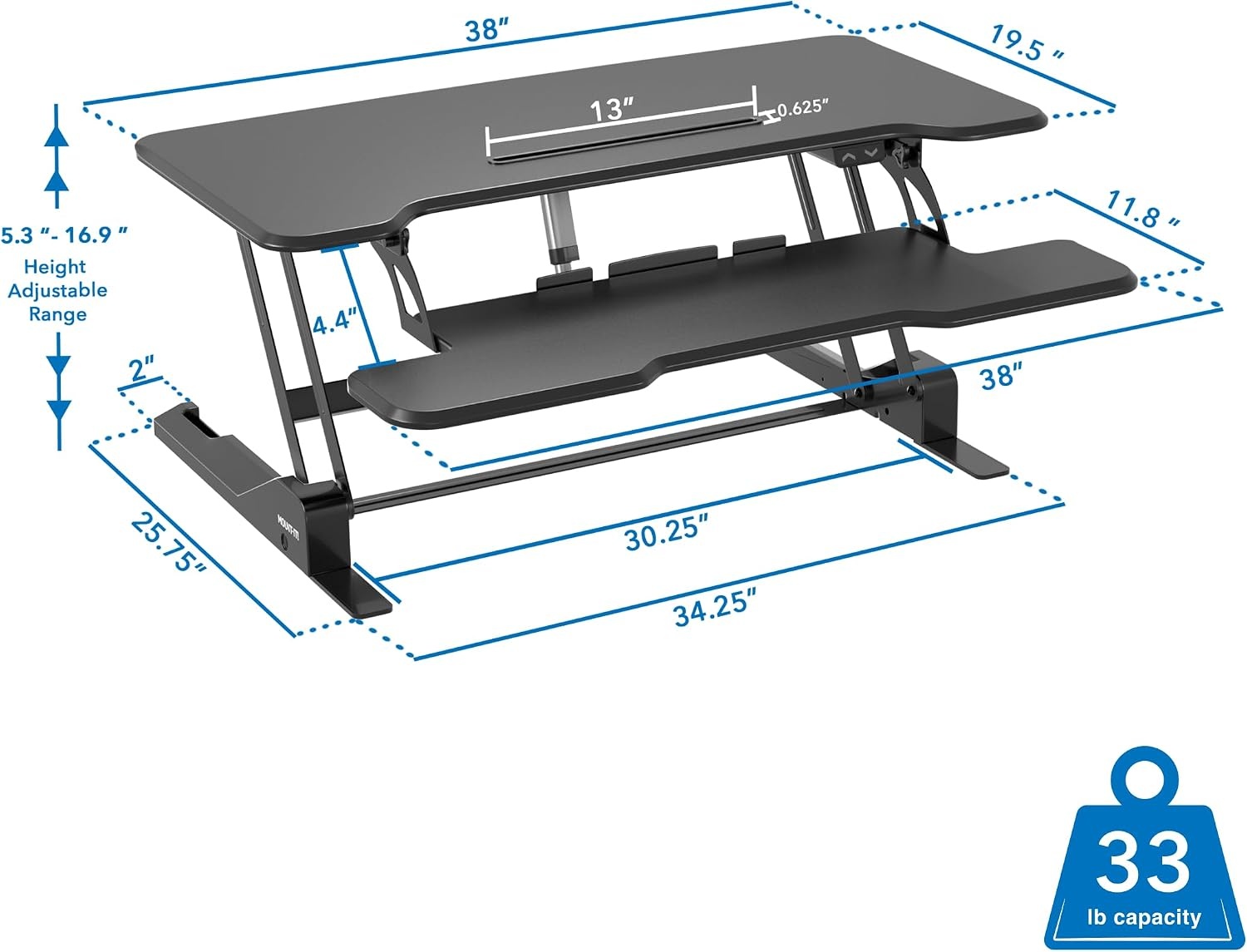 image:imageMountIt Electric Standing Desk Converter with 38 Tabletop Height Adjustable Sit Stand Desk Riser Motorized Desk Riser with Keyboard Tray and Device Slot Fits Monitor amp Laptop BlackBlack