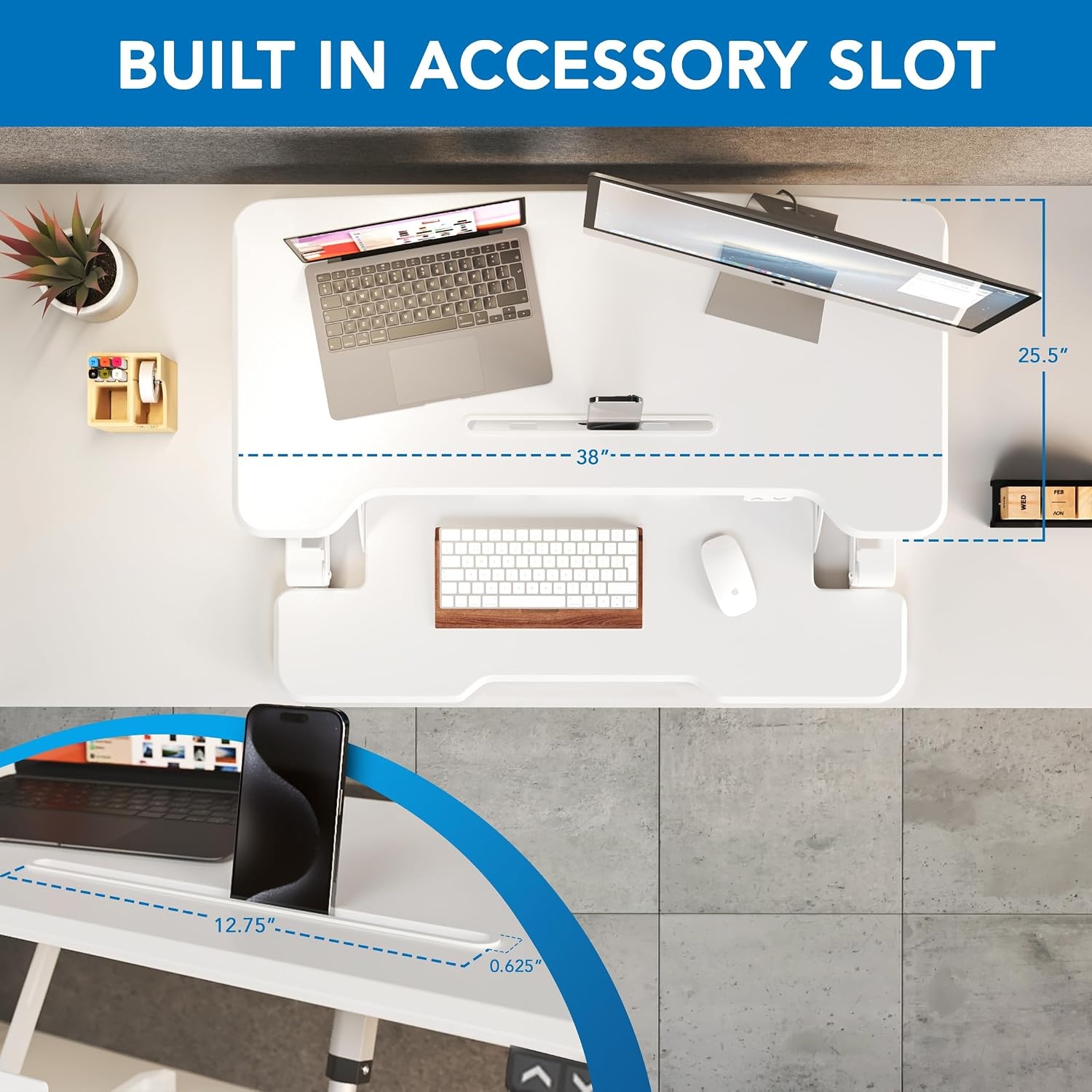 image:imageMountIt Electric Standing Desk Converter with 38 Tabletop Height Adjustable Sit Stand Desk Riser Motorized Desk Riser with Keyboard Tray and Device Slot Fits Monitor amp Laptop BlackWhite