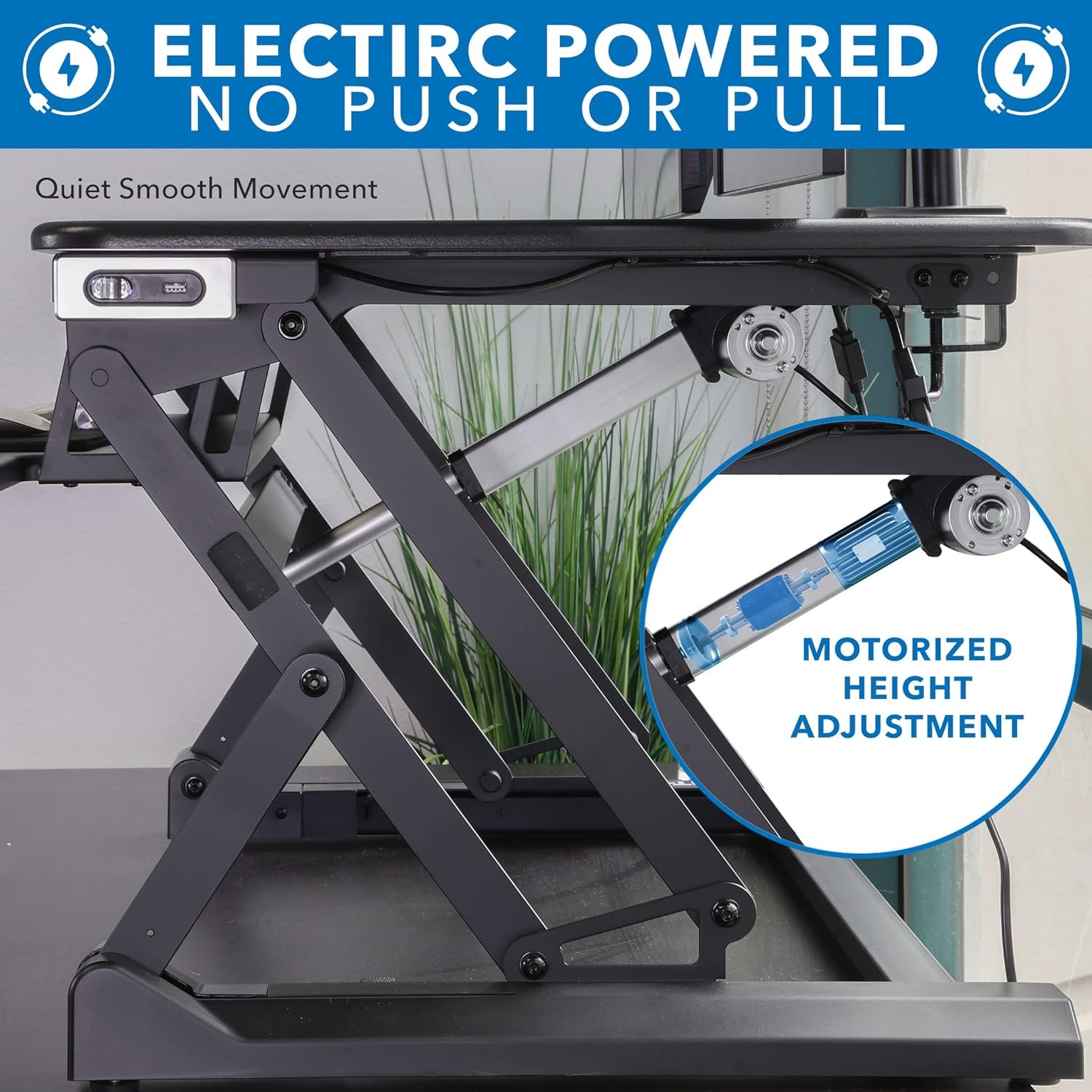 image:imageMountIt Electric Standing Desk Converter with Dual Monitor Arm Stand Up Desk Riser XLarge 472 Wide Electric Desk Riser with Mount for 2 Screens Max 32 Desktop with Keyboard Tray USB BlackLarge 354