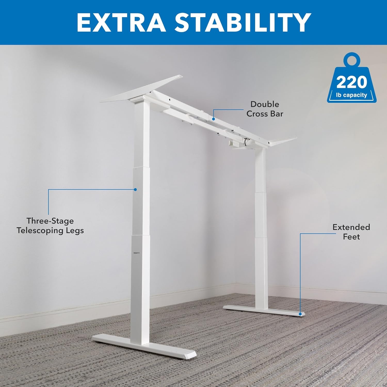 image:imageMountIt Electric Standing Desk Frame Dual Motor Standing Desk Legs Desk Frame Only Digital Screen Base Adjustable Computer Office Desk DIY Automatic Heavy Duty Black Rises to 504 Max HeightWhite