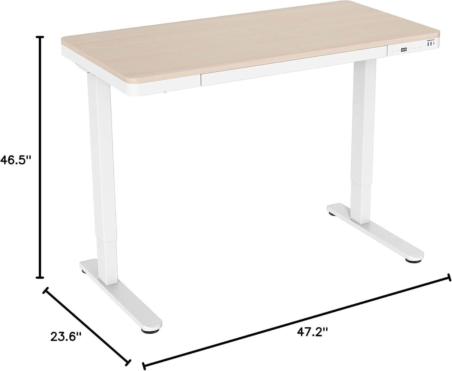 image:imageMountIt Electric Standing Desk with Drawer Adjustable Height SitStand Home Office Desk with Storage White with Maple Top 46 Tall 472 Wide x 283 Deep