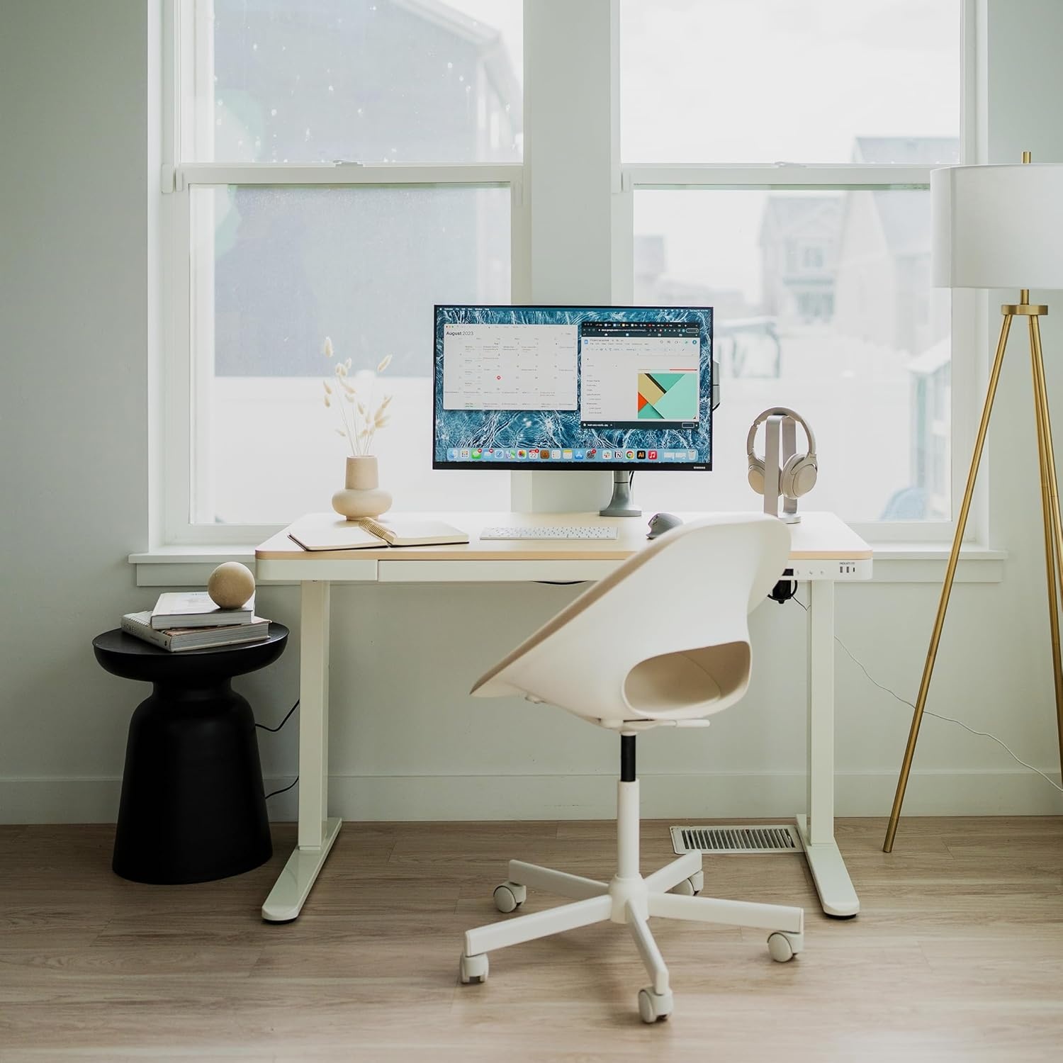 image:imageMountIt Electric Standing Desk with Drawer Adjustable Height SitStand Home Office Desk with Storage White with Maple Top 46 Tall 472 Wide x 283 Deep