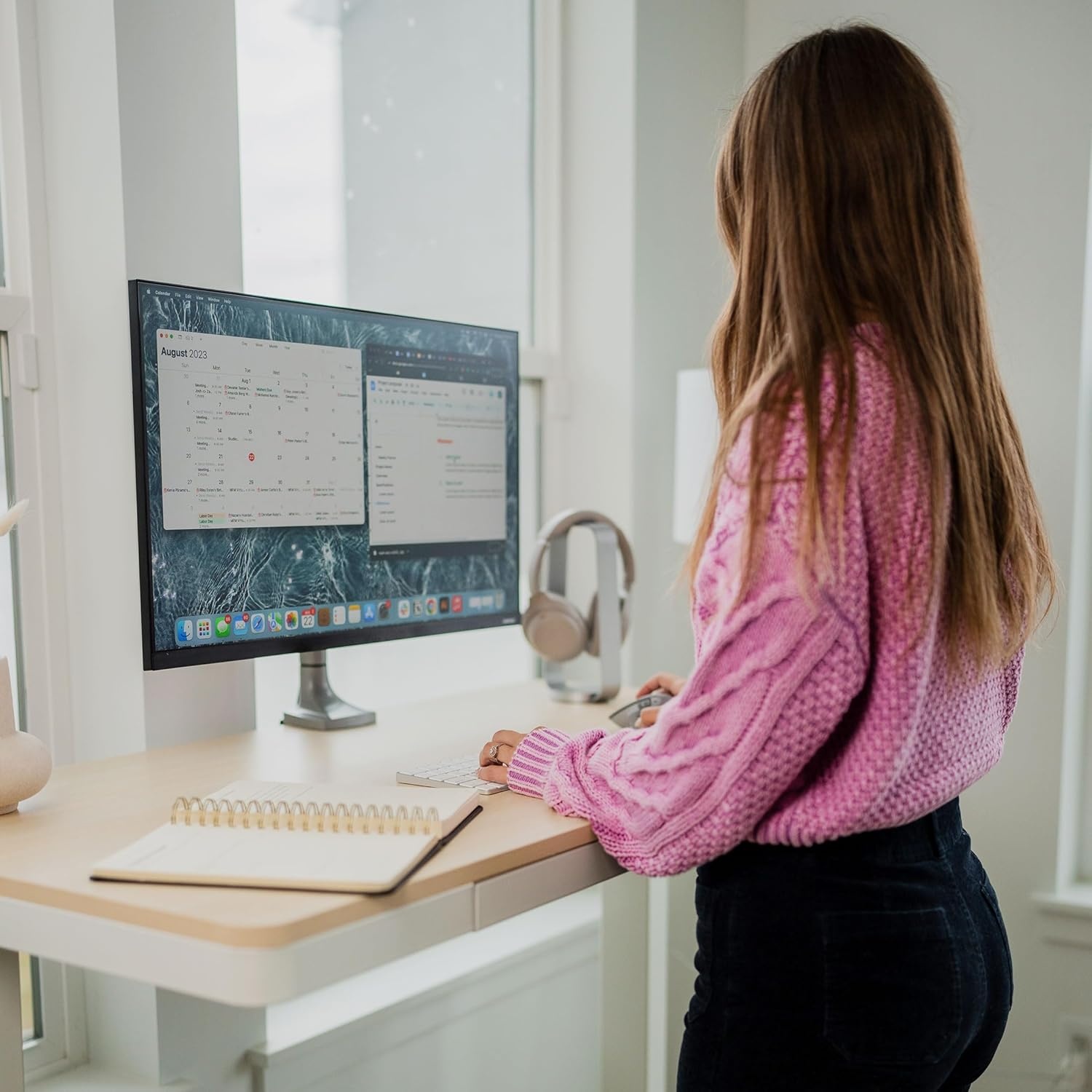 image:imageMountIt Electric Standing Desk with Drawer Adjustable Height SitStand Home Office Desk with Storage White with Maple Top 46 Tall 472 Wide x 283 Deep