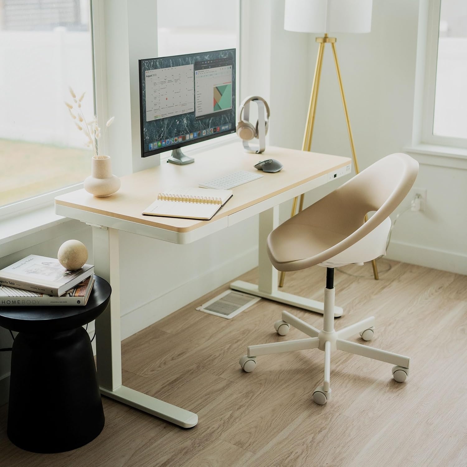 image:imageMountIt Electric Standing Desk with Drawer Adjustable Height SitStand Home Office Desk with Storage White with Maple Top 46 Tall 472 Wide x 283 Deep