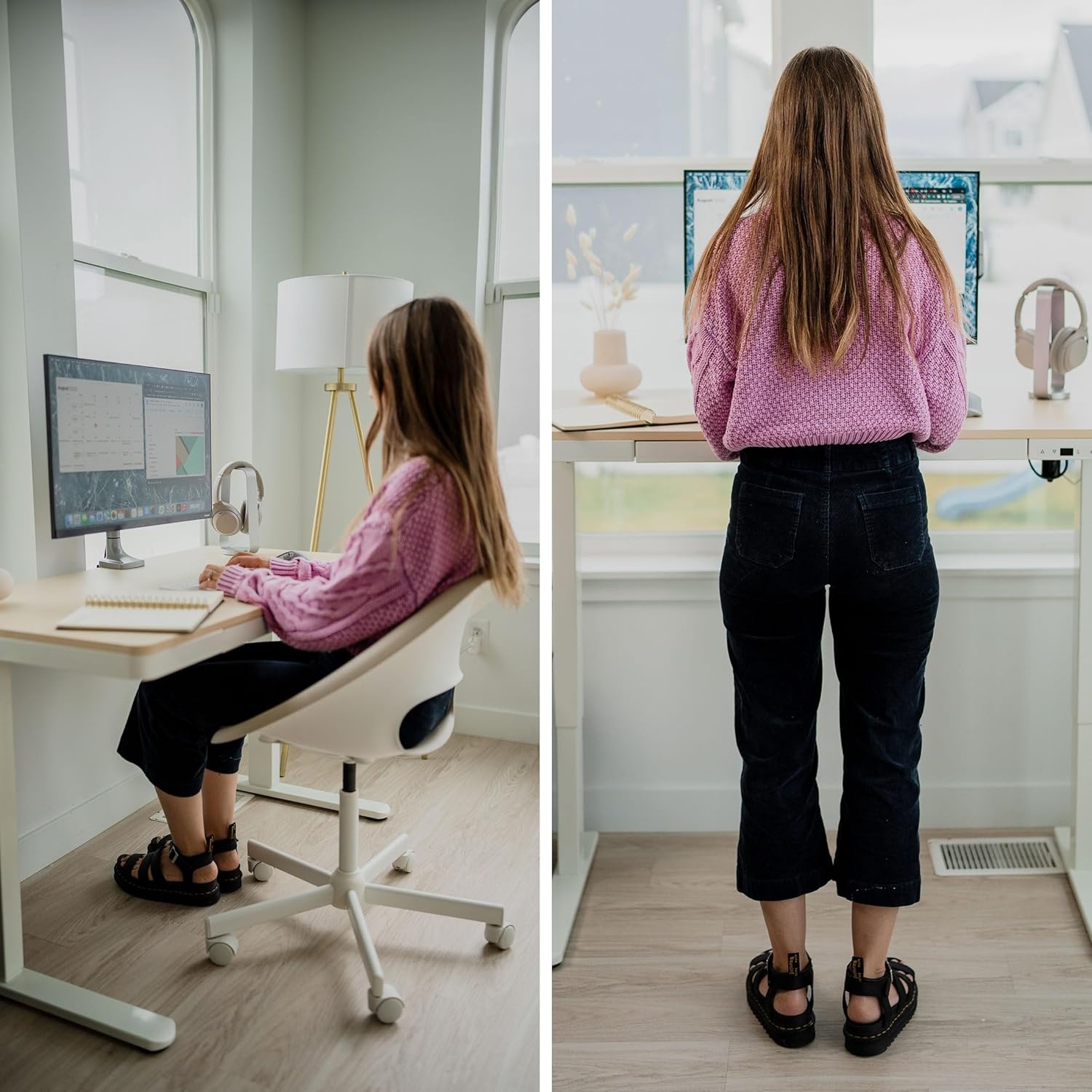 image:imageMountIt Electric Standing Desk with Drawer Adjustable Height SitStand Home Office Desk with Storage White with Maple Top 46 Tall 472 Wide x 283 Deep