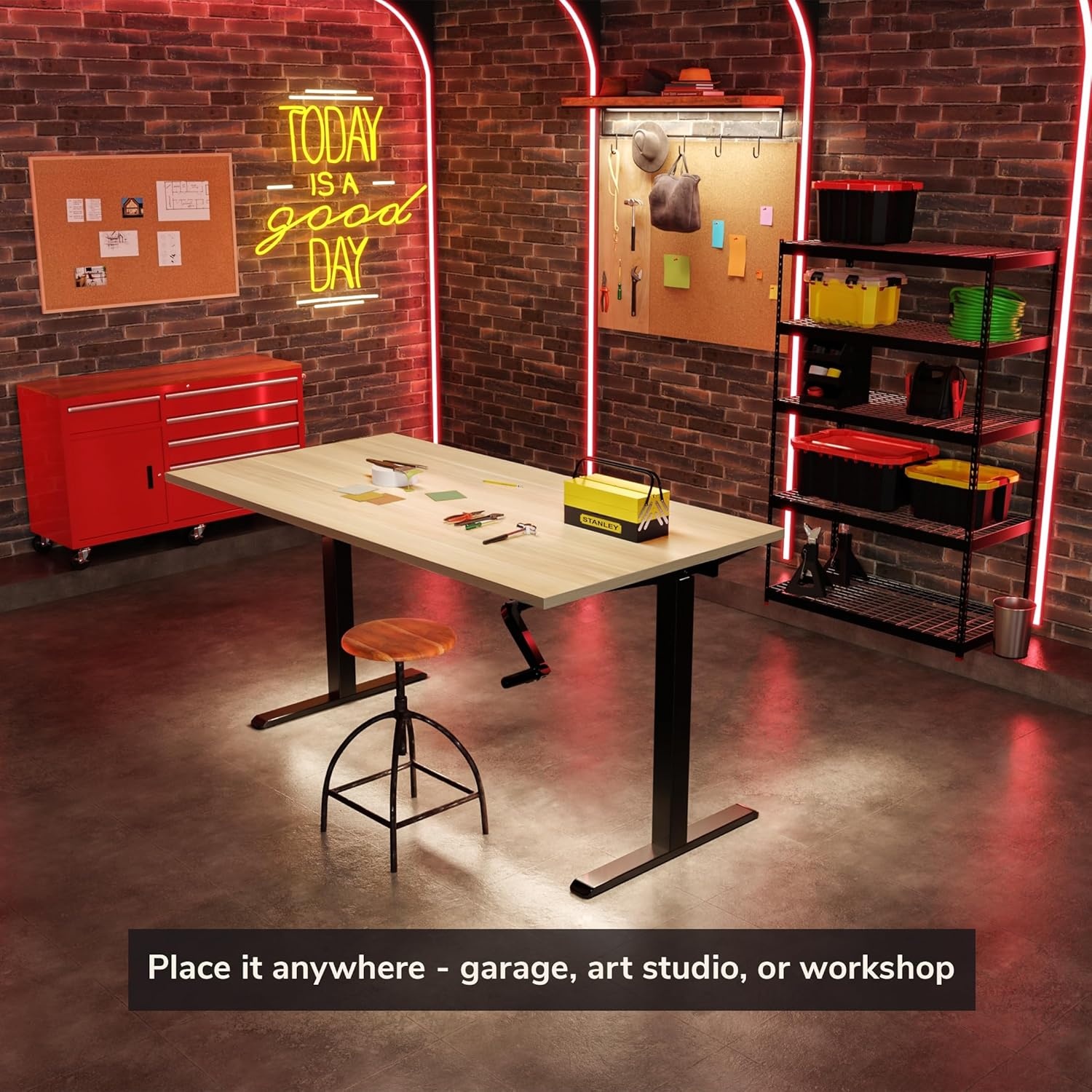 image:imageMountIt Hand Crank Standing Desk with 55 OnePiece Tabletop Crank Standing Desk for Home Office SitStand Workstation 132 lb Foldable Handle Black FrameMaple