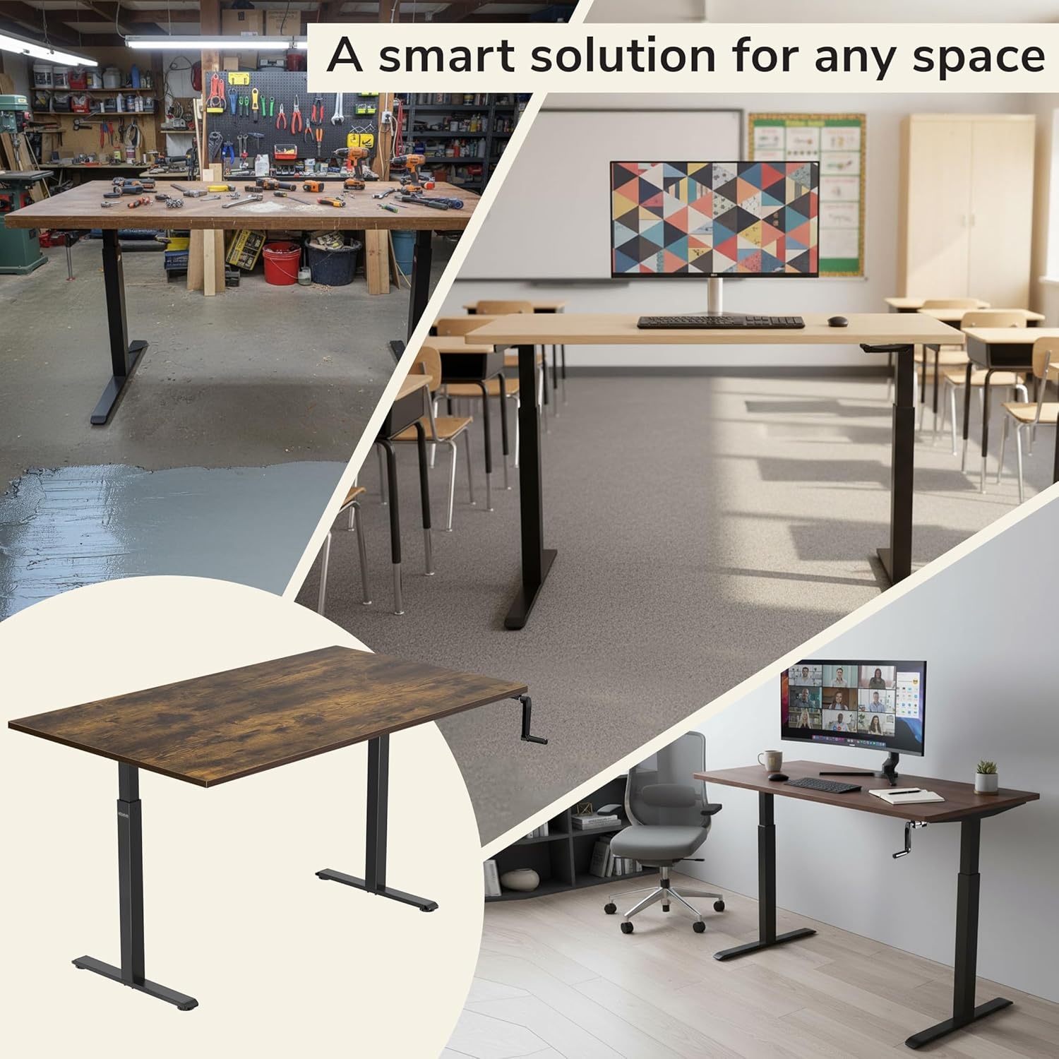 image:imageMountIt Hand Crank Standing Desk with 55 OnePiece Tabletop Crank Standing Desk for Home Office SitStand Workstation 132 lb Foldable Handle Black FrameOak