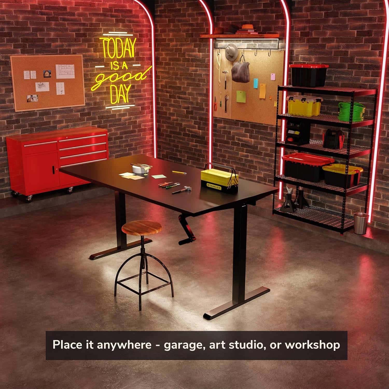 image:imageMountIt Hand Crank Standing Desk with 55 OnePiece Tabletop Crank Standing Desk for Home Office SitStand Workstation 132 lb Foldable Handle Black FrameBlack
