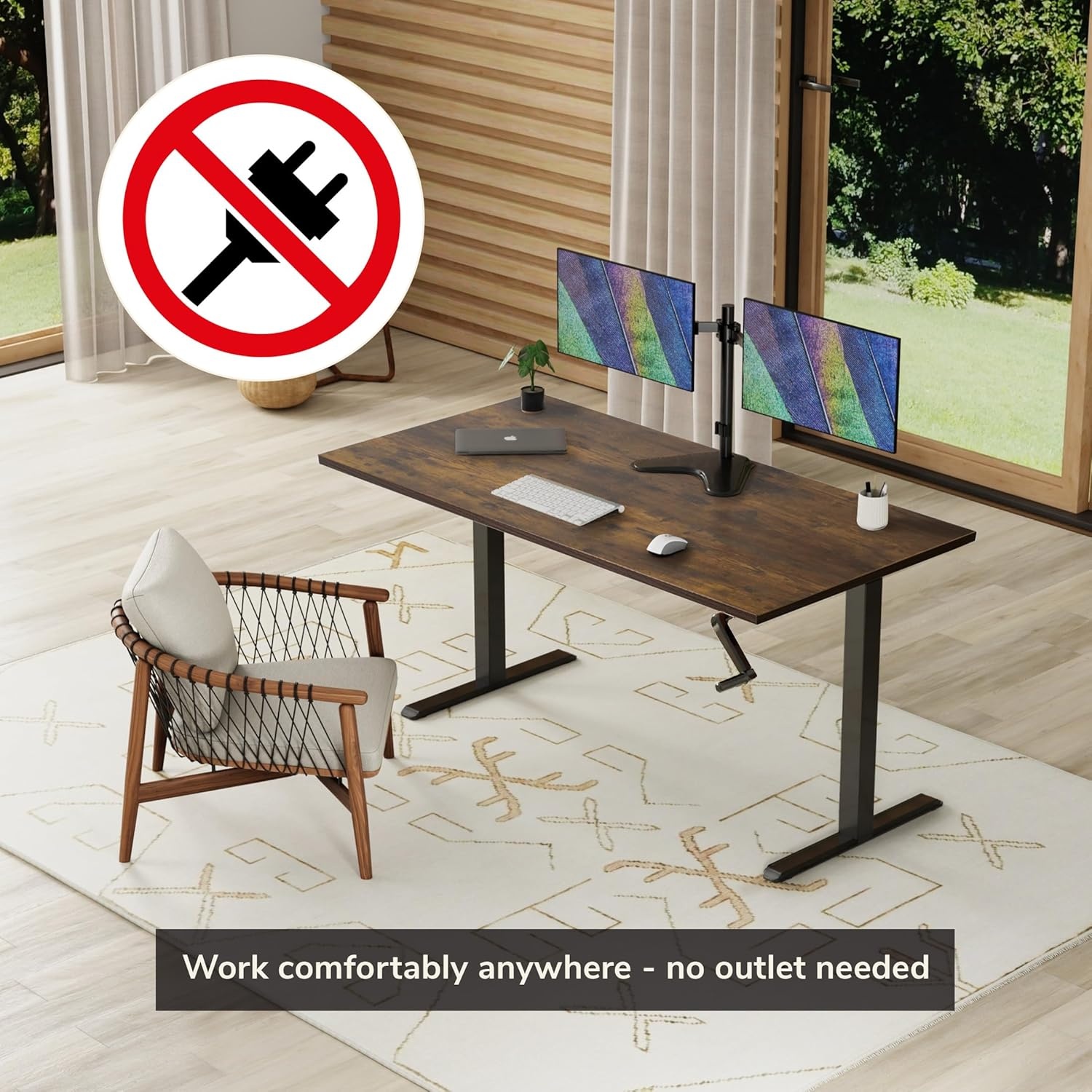 image:imageMountIt Hand Crank Standing Desk with 55 OnePiece Tabletop Crank Standing Desk for Home Office SitStand Workstation 132 lb Foldable Handle Black FrameOak