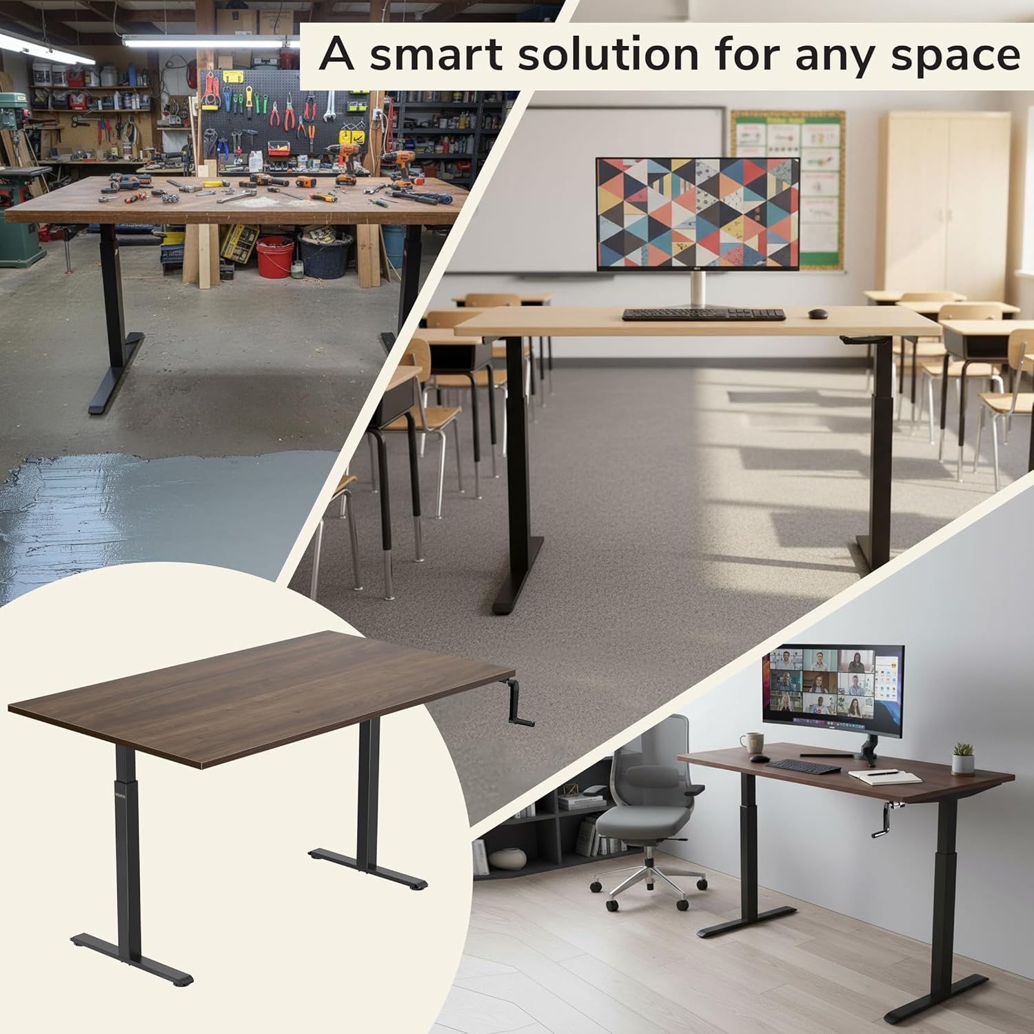 image:imageMountIt Hand Crank Standing Desk with 55 OnePiece Tabletop Crank Standing Desk for Home Office SitStand Workstation 132 lb Foldable Handle Black FrameAdrift