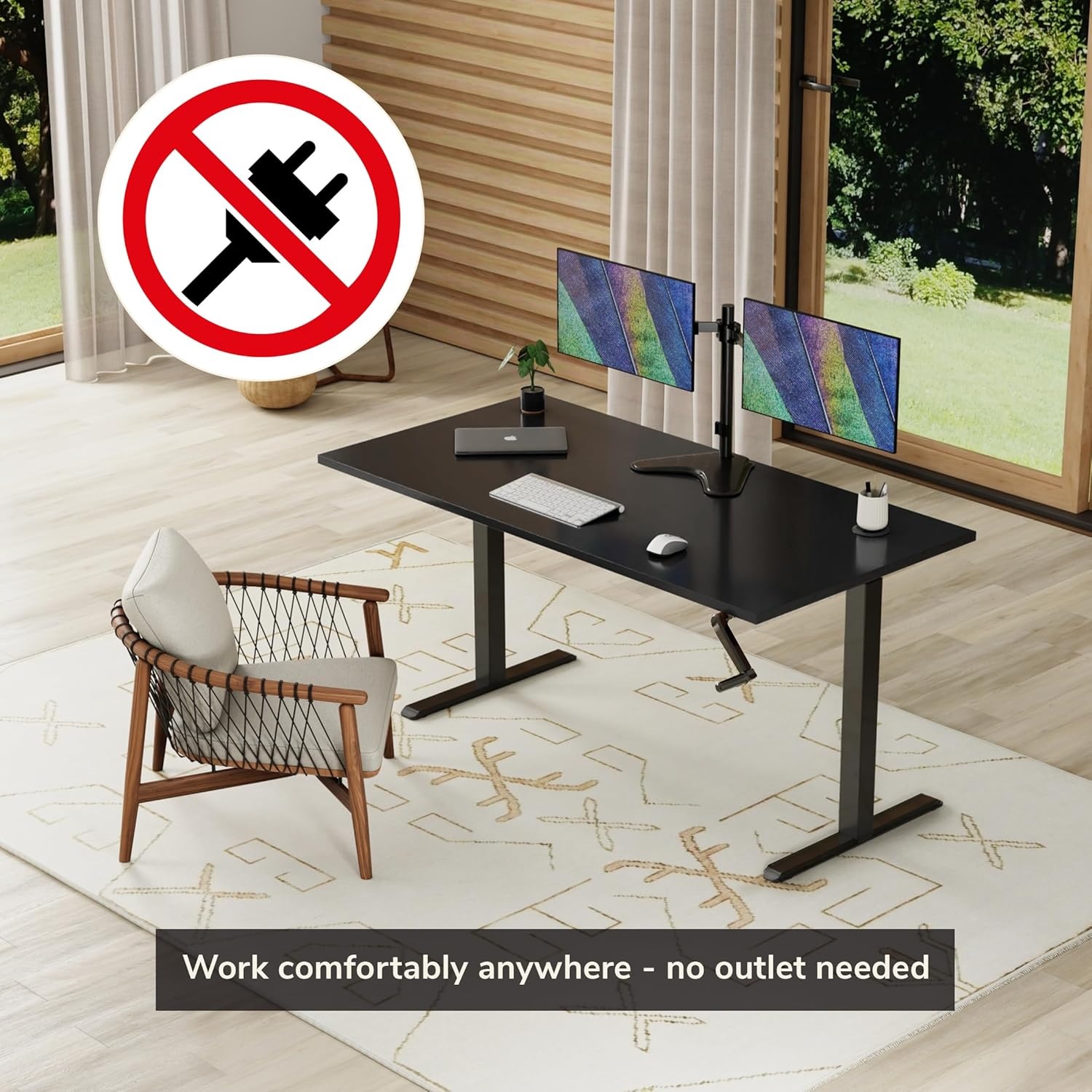 image:imageMountIt Hand Crank Standing Desk with 55 OnePiece Tabletop Crank Standing Desk for Home Office SitStand Workstation 132 lb Foldable Handle Black FrameBlack