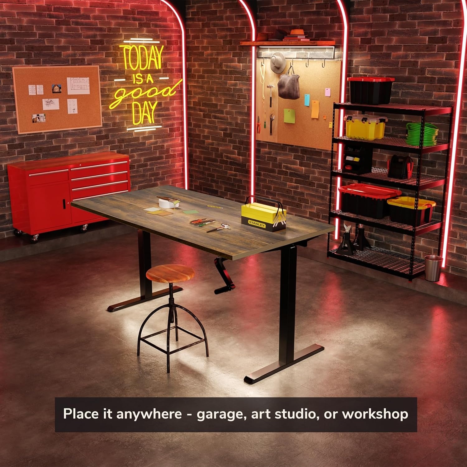 image:imageMountIt Hand Crank Standing Desk with 55 OnePiece Tabletop Crank Standing Desk for Home Office SitStand Workstation 132 lb Foldable Handle Black FrameOak