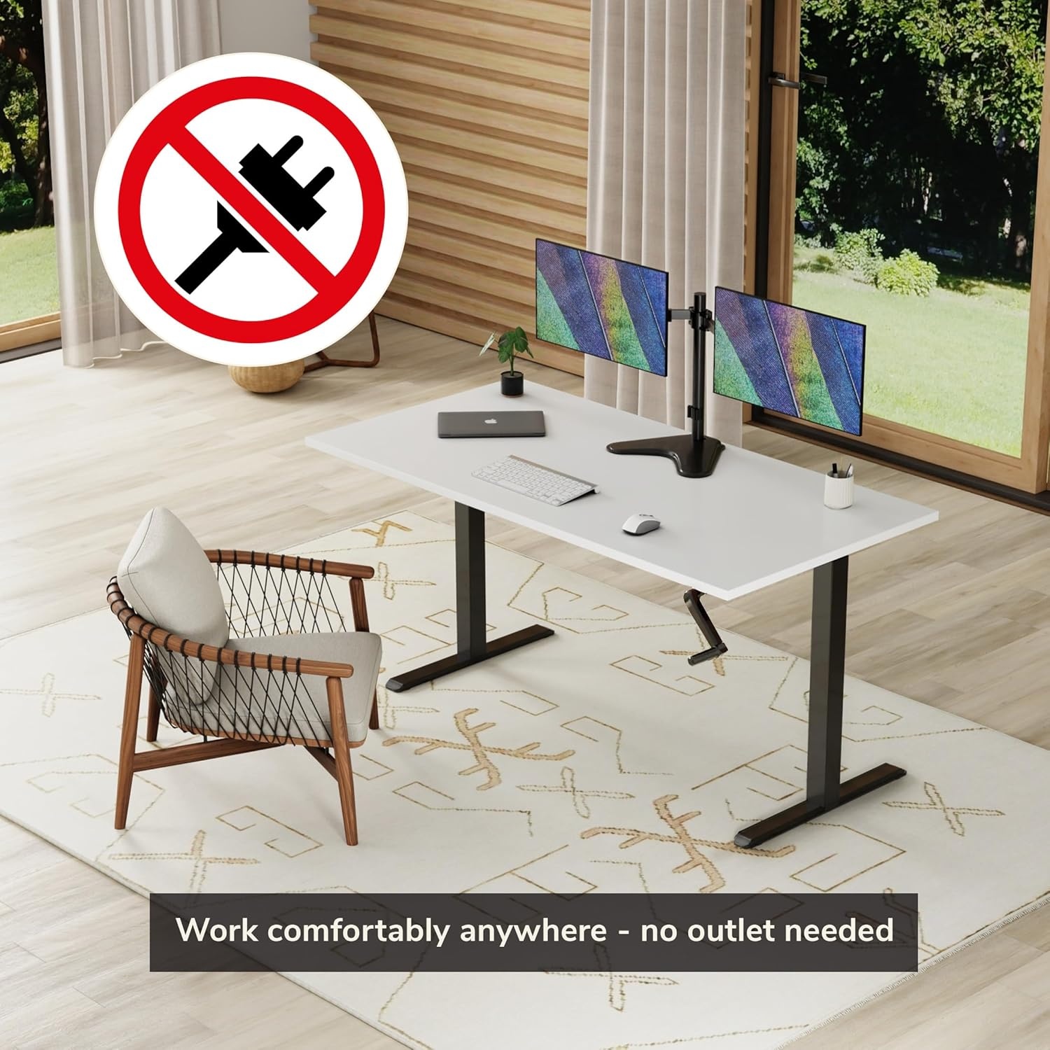 image:imageMountIt Hand Crank Standing Desk with 55 OnePiece Tabletop Crank Standing Desk for Home Office SitStand Workstation 132 lb Foldable Handle Black FrameWhite