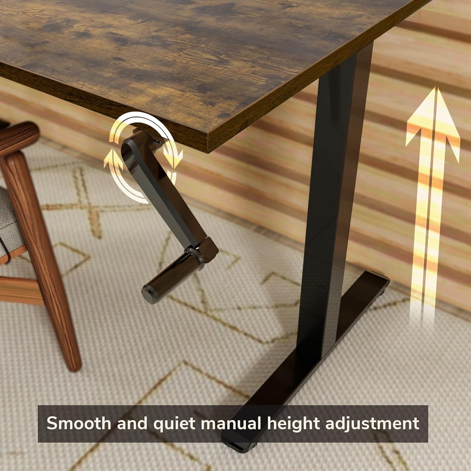 image:imageMountIt Hand Crank Standing Desk with 55 OnePiece Tabletop Crank Standing Desk for Home Office SitStand Workstation 132 lb Foldable Handle Black FrameOak