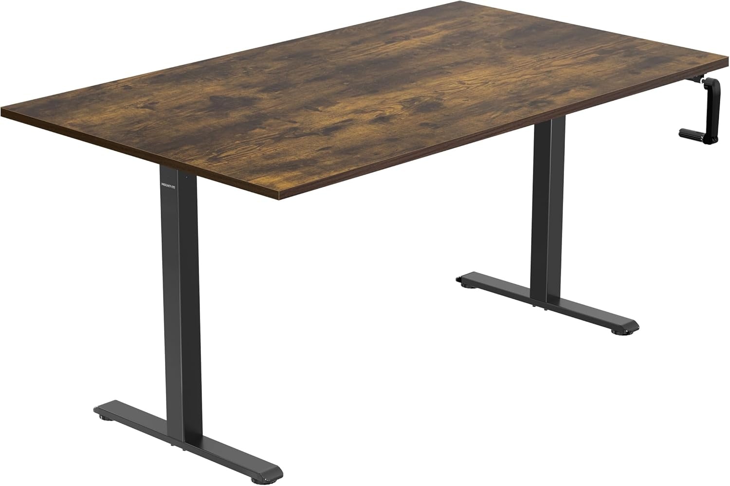 image:imageMountIt Hand Crank Standing Desk with 55 OnePiece Tabletop Crank Standing Desk for Home Office SitStand Workstation 132 lb Foldable Handle Black FrameOak
