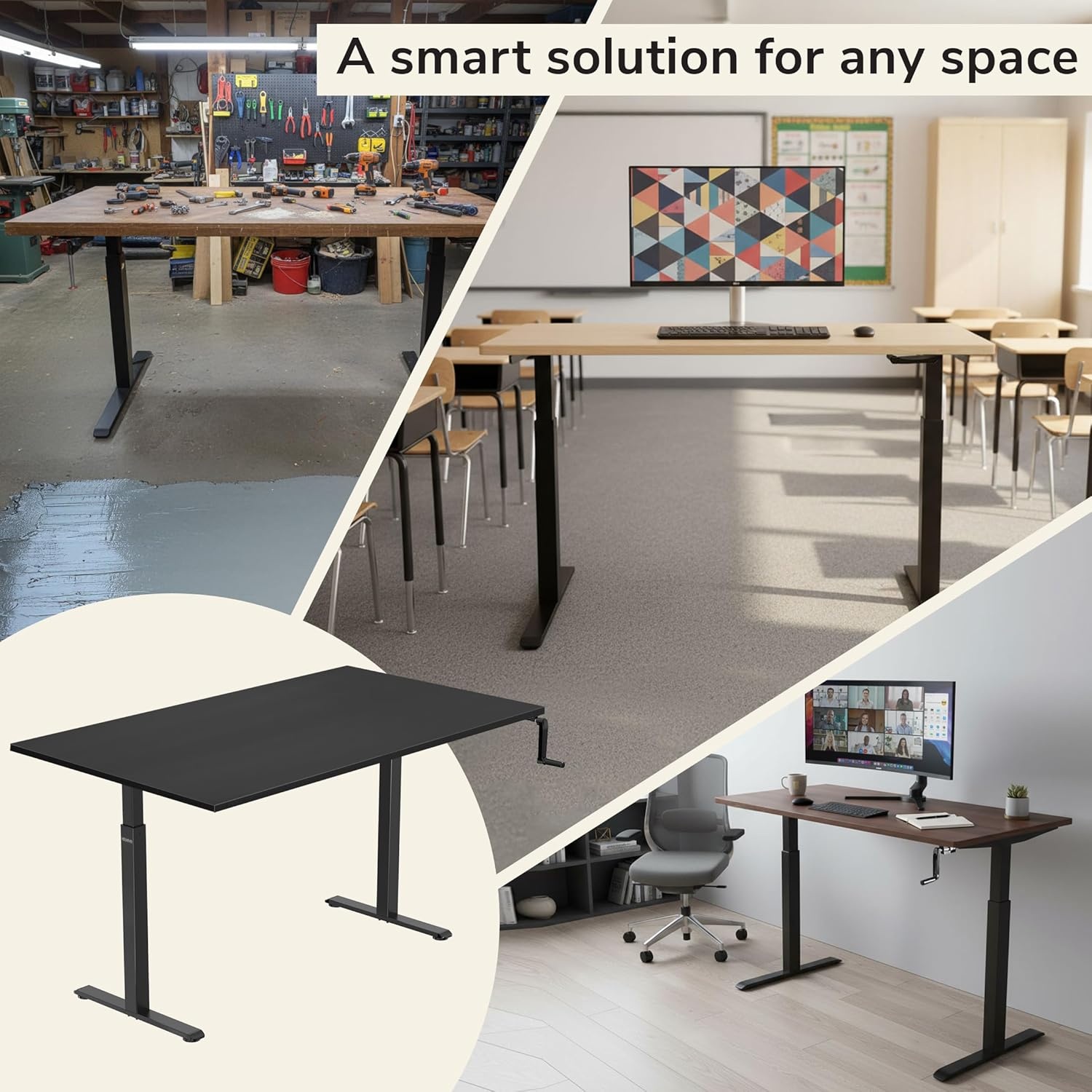 image:imageMountIt Hand Crank Standing Desk with 55 OnePiece Tabletop Crank Standing Desk for Home Office SitStand Workstation 132 lb Foldable Handle Black FrameBlack