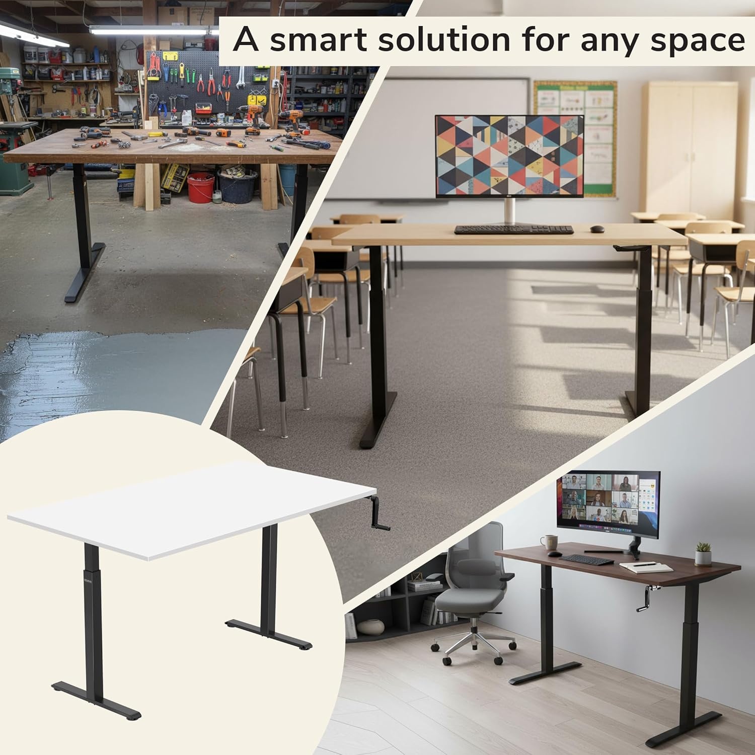 image:imageMountIt Hand Crank Standing Desk with 55 OnePiece Tabletop Crank Standing Desk for Home Office SitStand Workstation 132 lb Foldable Handle Black FrameWhite