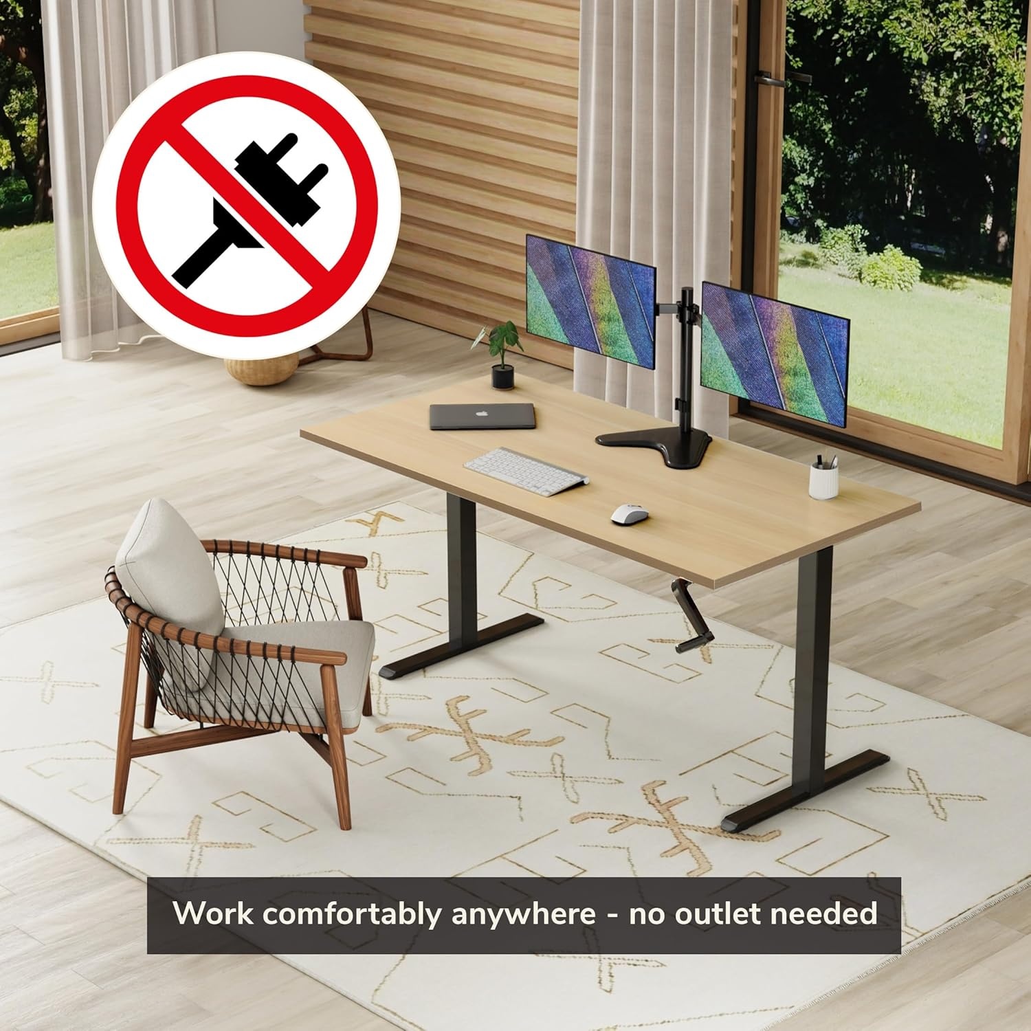 image:imageMountIt Hand Crank Standing Desk with 55 OnePiece Tabletop Crank Standing Desk for Home Office SitStand Workstation 132 lb Foldable Handle Black FrameMaple