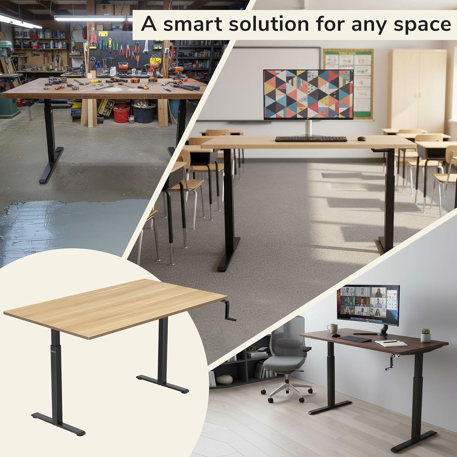 image:imageMountIt Hand Crank Standing Desk with 55 OnePiece Tabletop Crank Standing Desk for Home Office SitStand Workstation 132 lb Foldable Handle Black FrameMaple