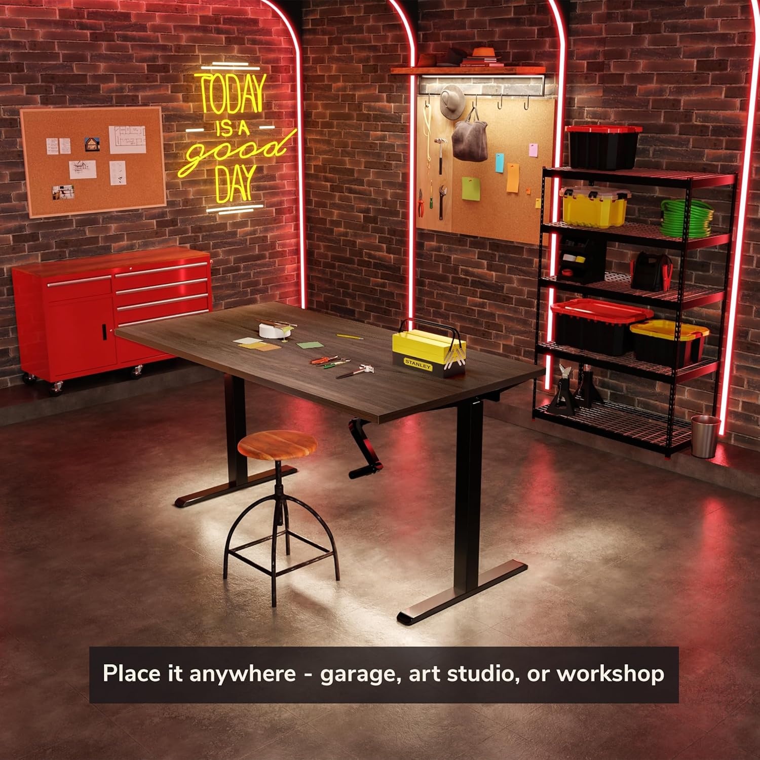 image:imageMountIt Hand Crank Standing Desk with 55 OnePiece Tabletop Crank Standing Desk for Home Office SitStand Workstation 132 lb Foldable Handle Black FrameAdrift