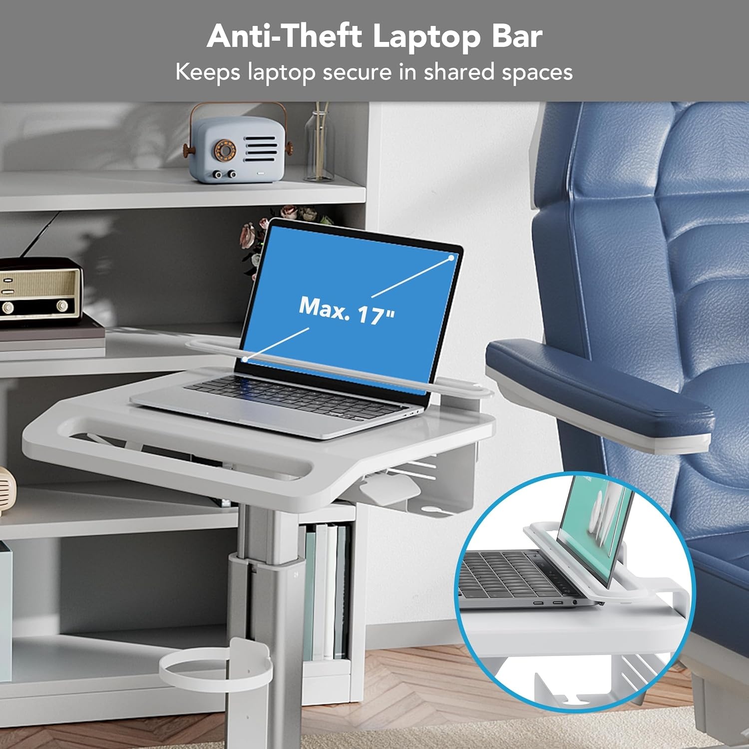 image:imageMountIt Height Adjustable Medical Laptop Cart Mobile Rolling Workstation with Secure Laptop Holder Cable Management and Storage Hooks Ergonomic SittoStand Cart for Clinics and Hospitals